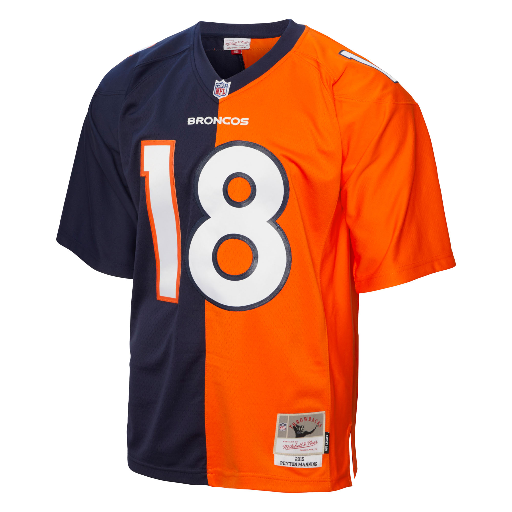Denver Broncos Mitchell & Ness Peyton Manning 2015 Split Legacy Authentic Jersey - Navy/Orange, , rebel_hi-res