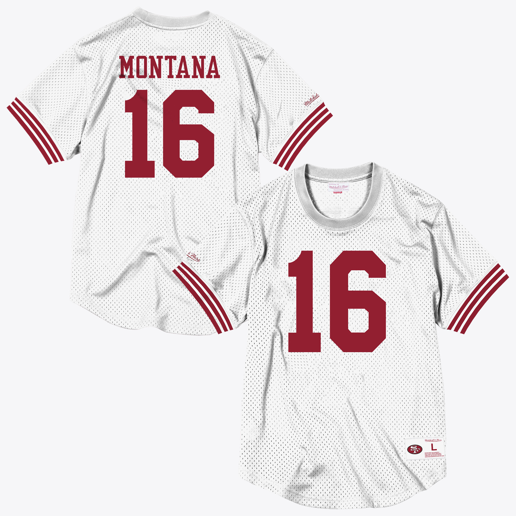 San Francisco 49ers Mitchell & Ness Joe Montana 1989 Mesh Name & Number Crewneck - White - Mens, , rebel_hi-res