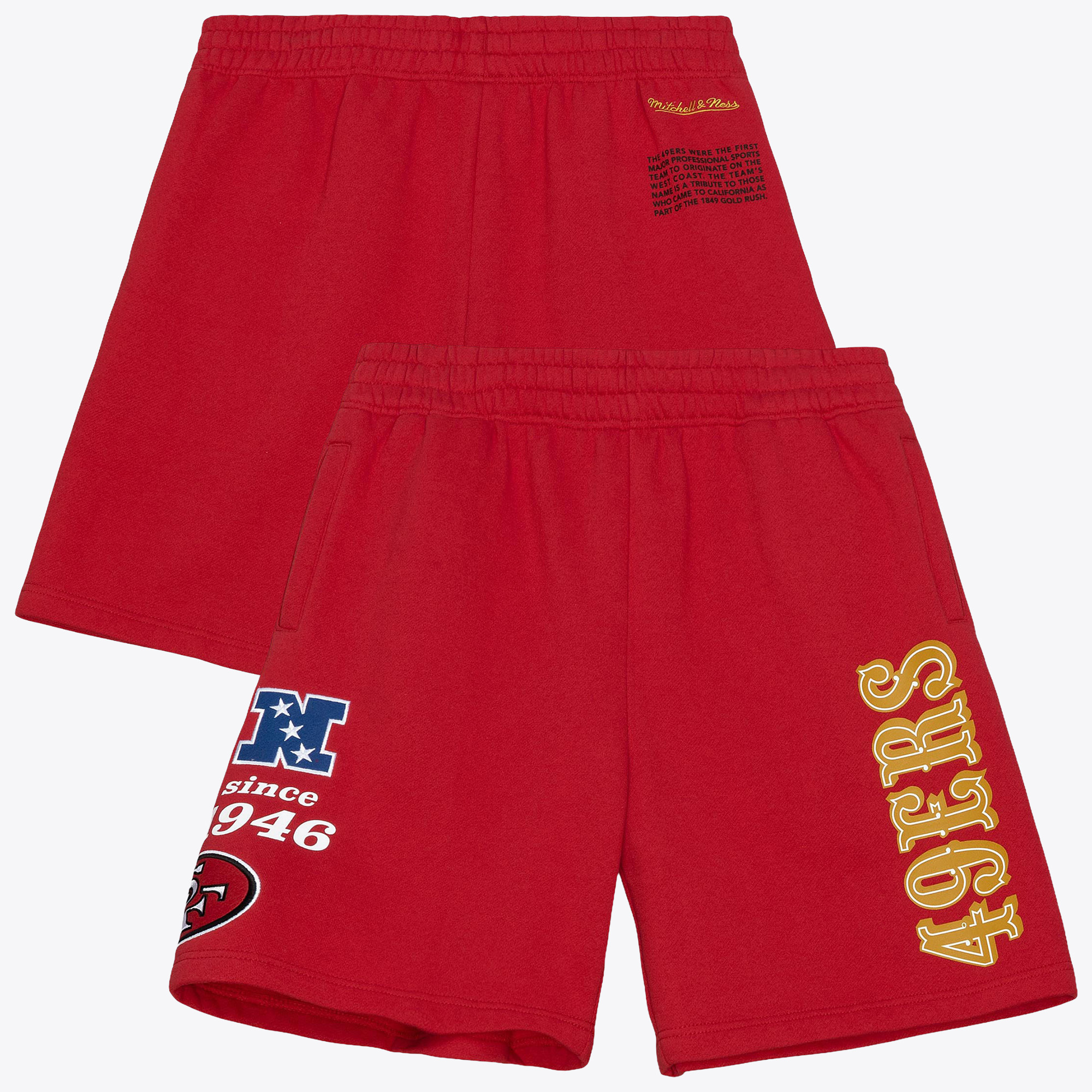 San Francisco 49ers Mitchell & Ness Team Origins Fleece Shorts - Scarlet - Mens, , rebel_hi-res
