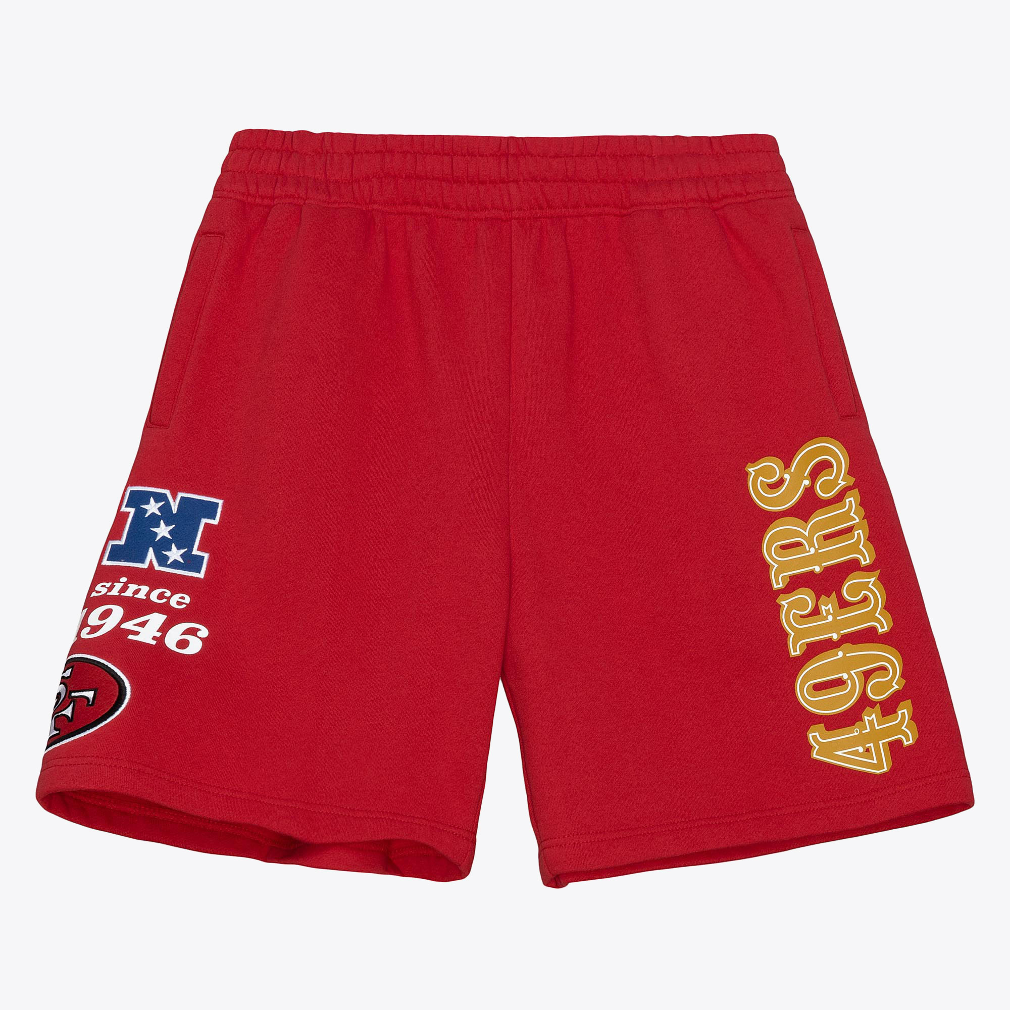 San Francisco 49ers Mitchell & Ness Team Origins Fleece Shorts - Scarlet - Mens, , rebel_hi-res
