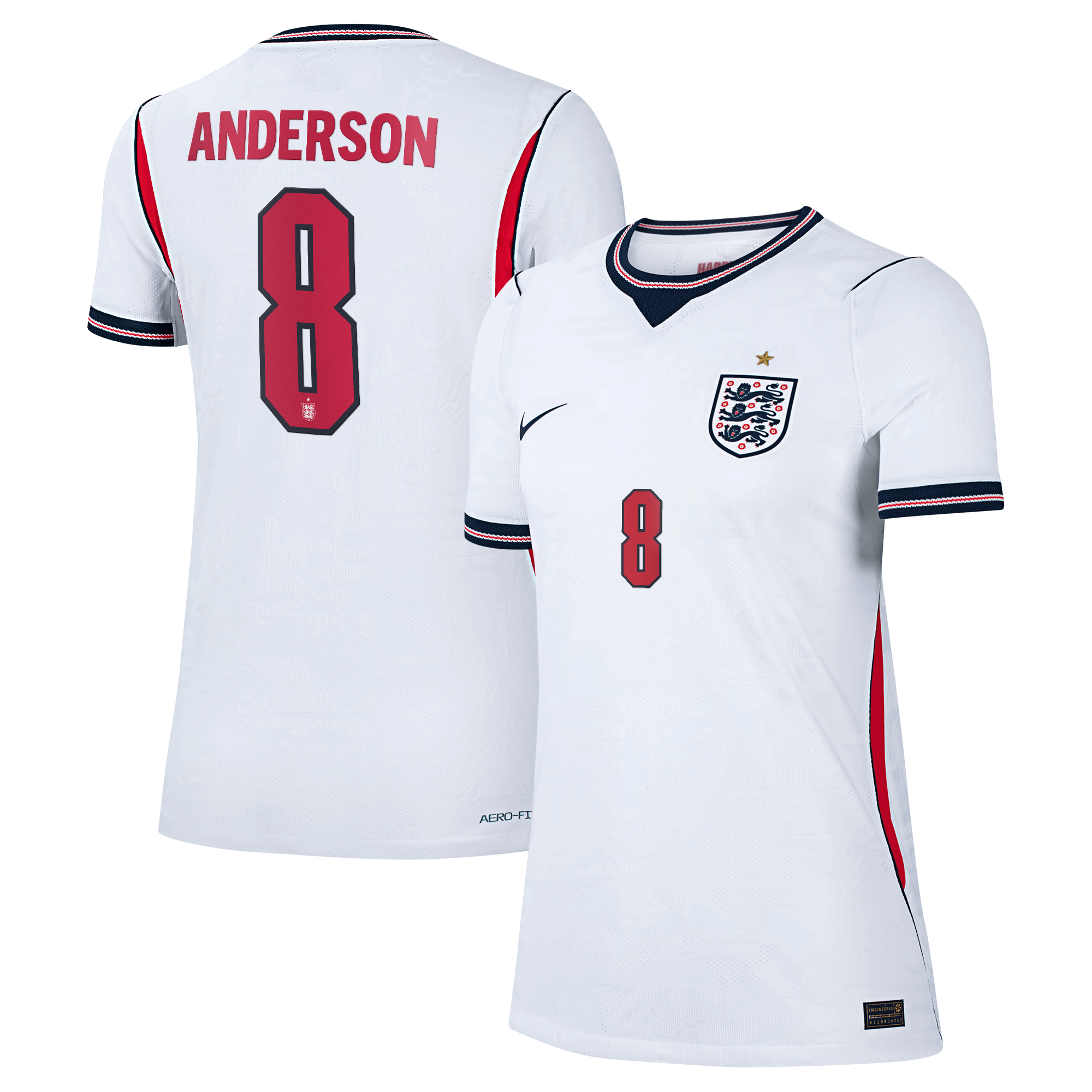 England Nike Home Aero-FIT Match Shirt 2026 - Womens with Anderson 8 printing, , rebel_hi-res