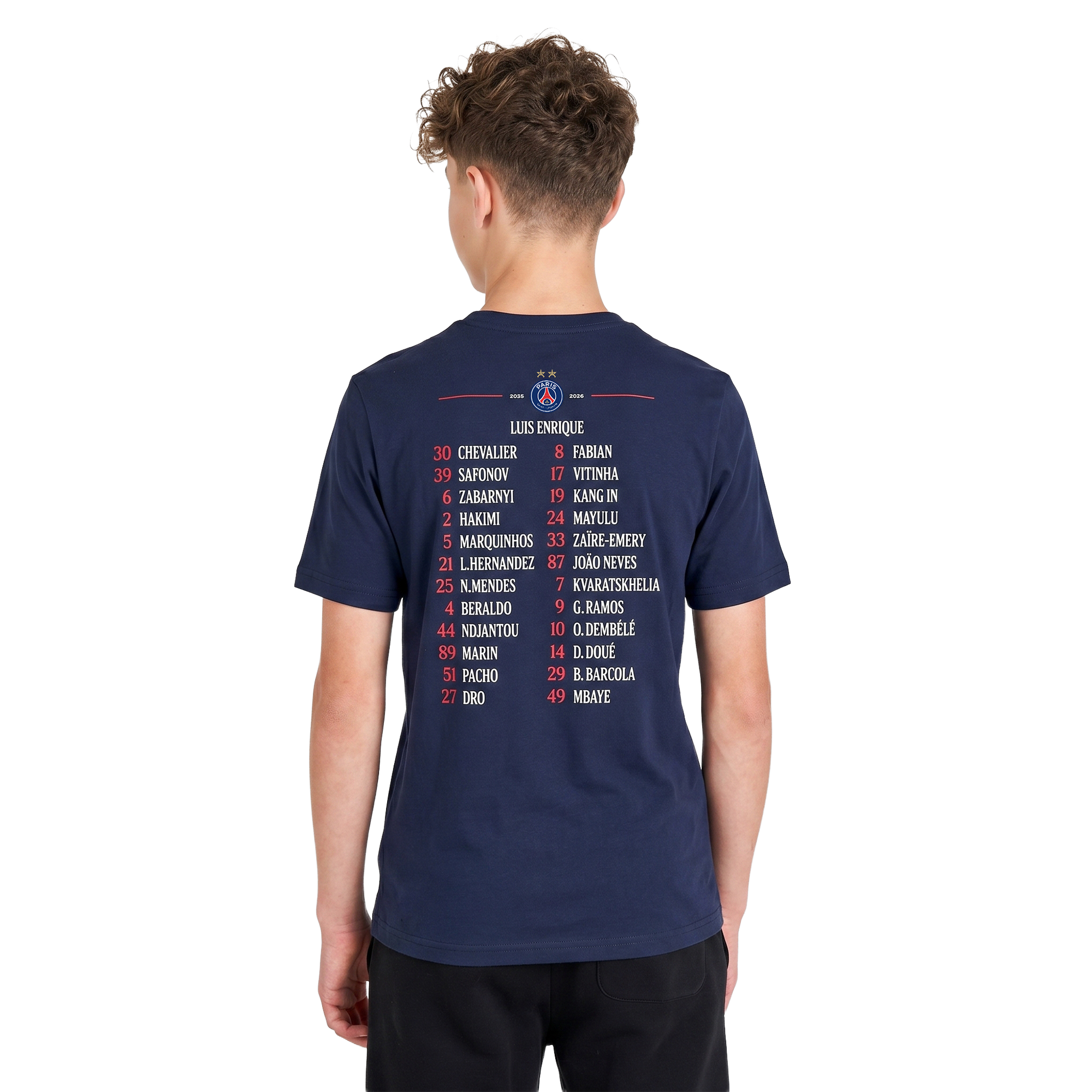 PSG European Champions Roster Graphic T-Shirt - Navy - Kids, , rebel_hi-res