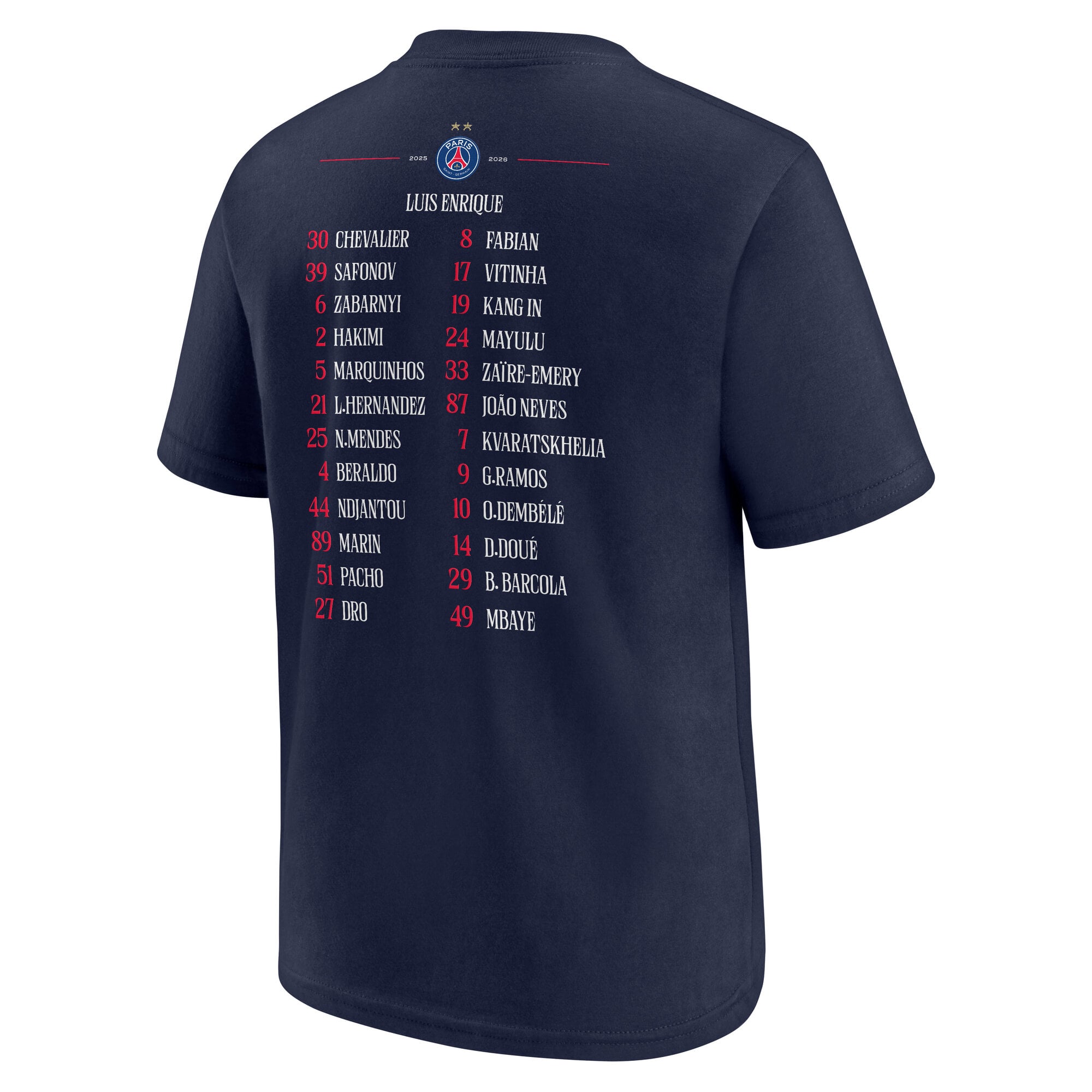 PSG European Champions Roster Graphic T-Shirt - Navy - Kids, , rebel_hi-res