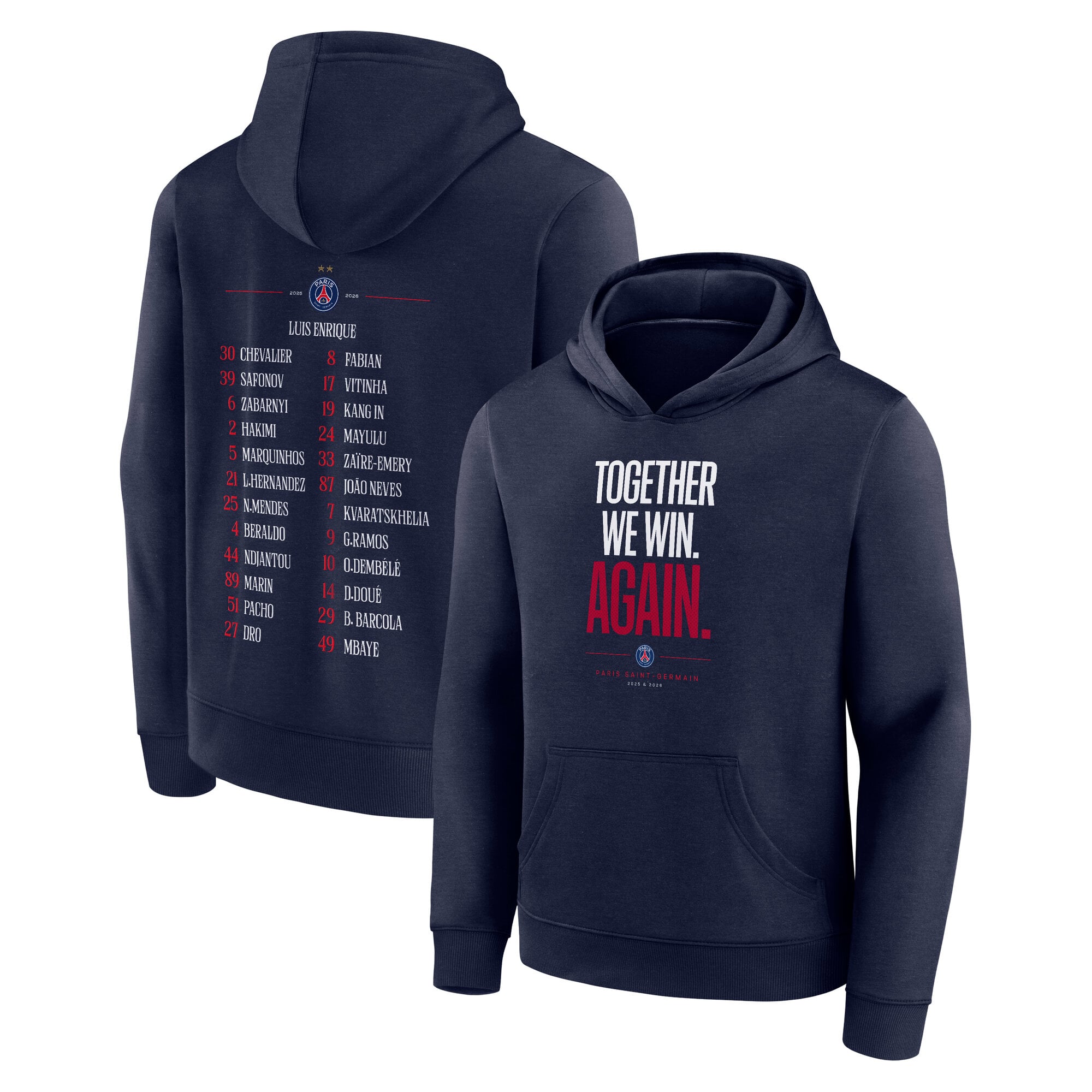 PSG European Champions Roster Graphic Hoodie - Navy - Kids, , rebel_hi-res