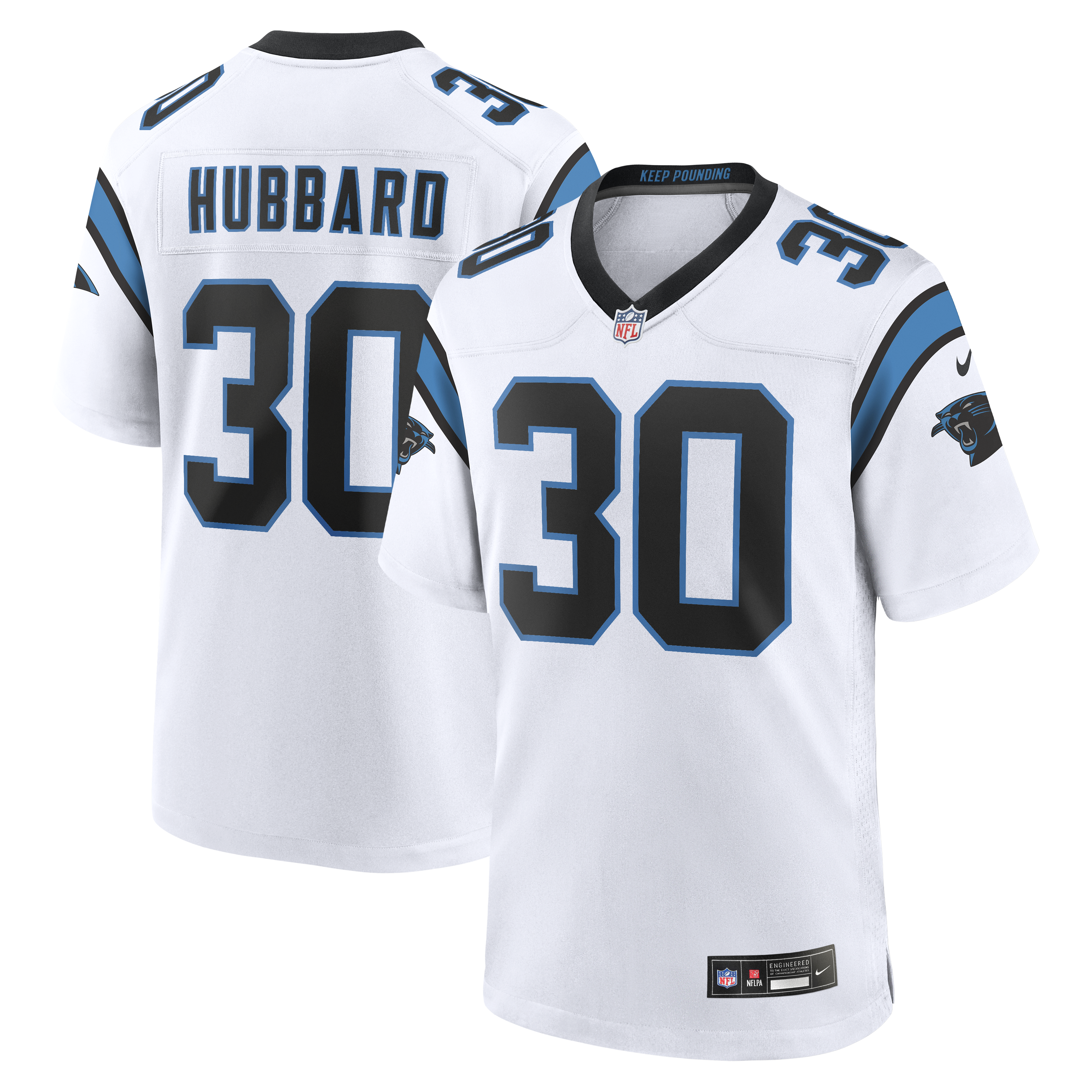 Carolina Panthers Nike Game Road Jersey - White - Chuba Hubbard - Mens, , rebel_hi-res