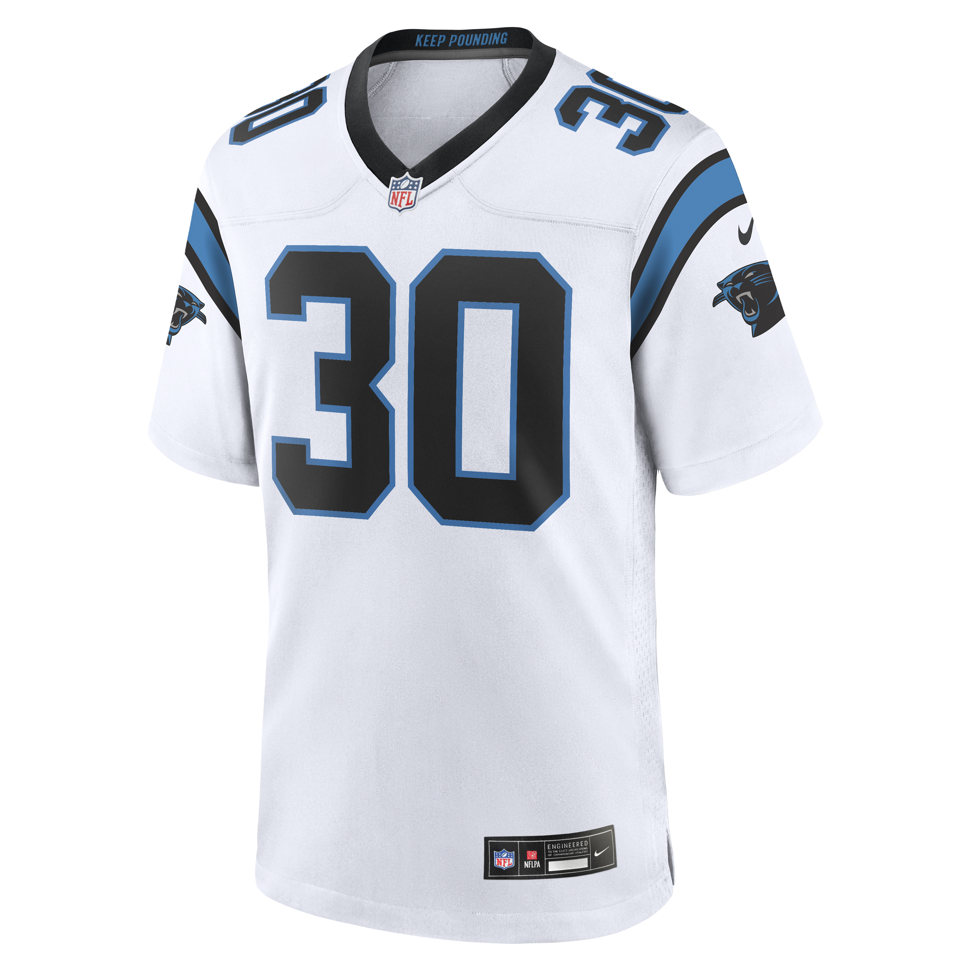 Carolina Panthers Nike Game Road Jersey - White - Chuba Hubbard - Mens, , rebel_hi-res