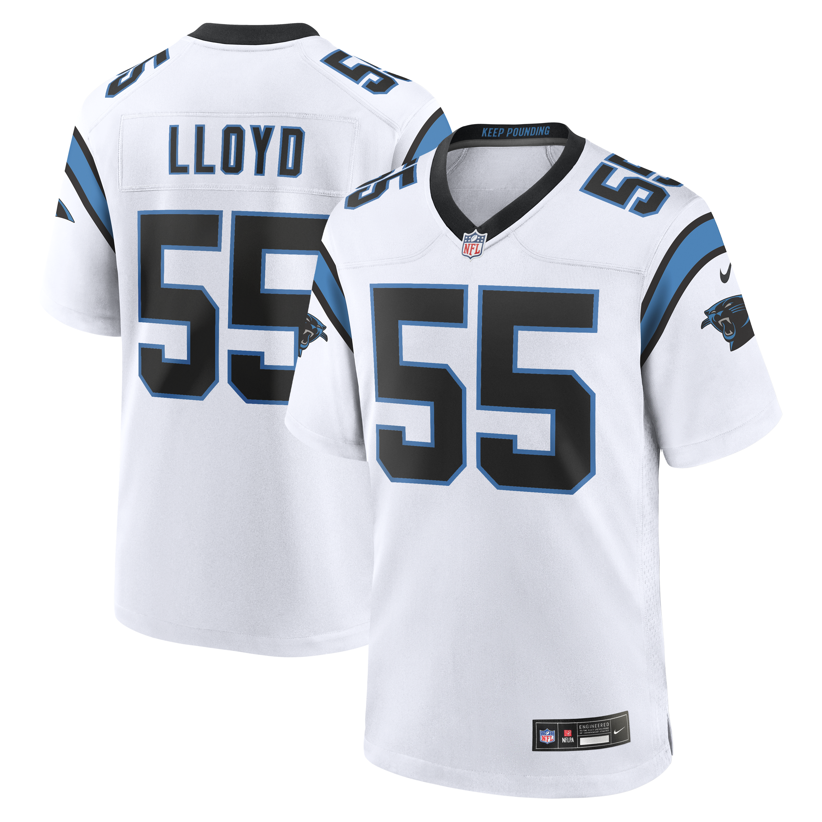 Carolina Panthers Nike Game Road Jersey - White - Devin Lloyd - Mens, , rebel_hi-res