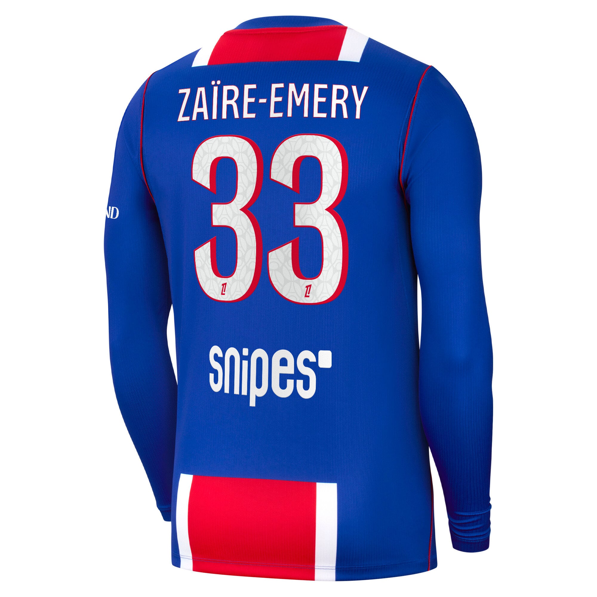 PSG Nike Home Stadium Long Sleeve Shirt 2026-27 with Za&iuml;re-Emery 33 printing, , rebel_hi-res