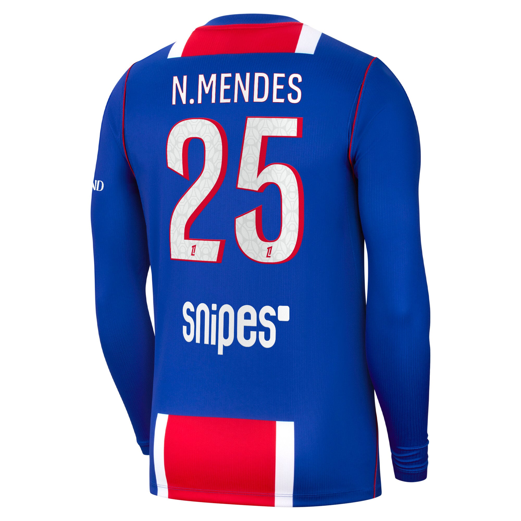 PSG Nike Home Stadium Long Sleeve Shirt 2026-27 with N.Mendes 25 printing, , rebel_hi-res