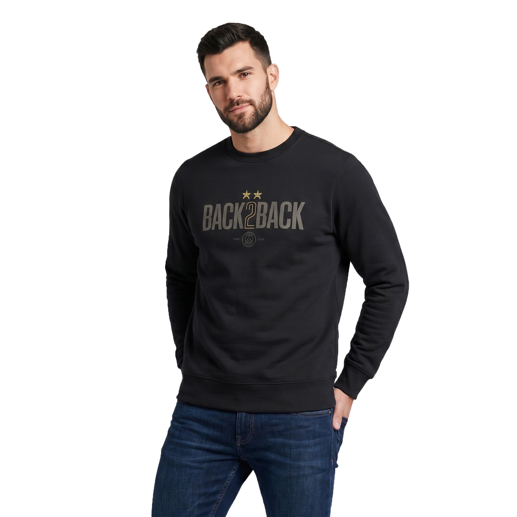 PSG Winner Back to Back 2 Star Graphic Crew Sweat - Black