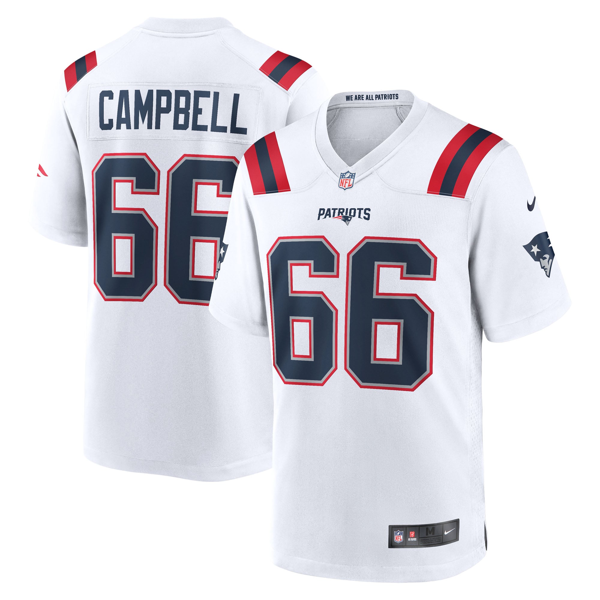 New England Patriots Nike Game Road Jersey - White - Will Campbell - Mens, , rebel_hi-res