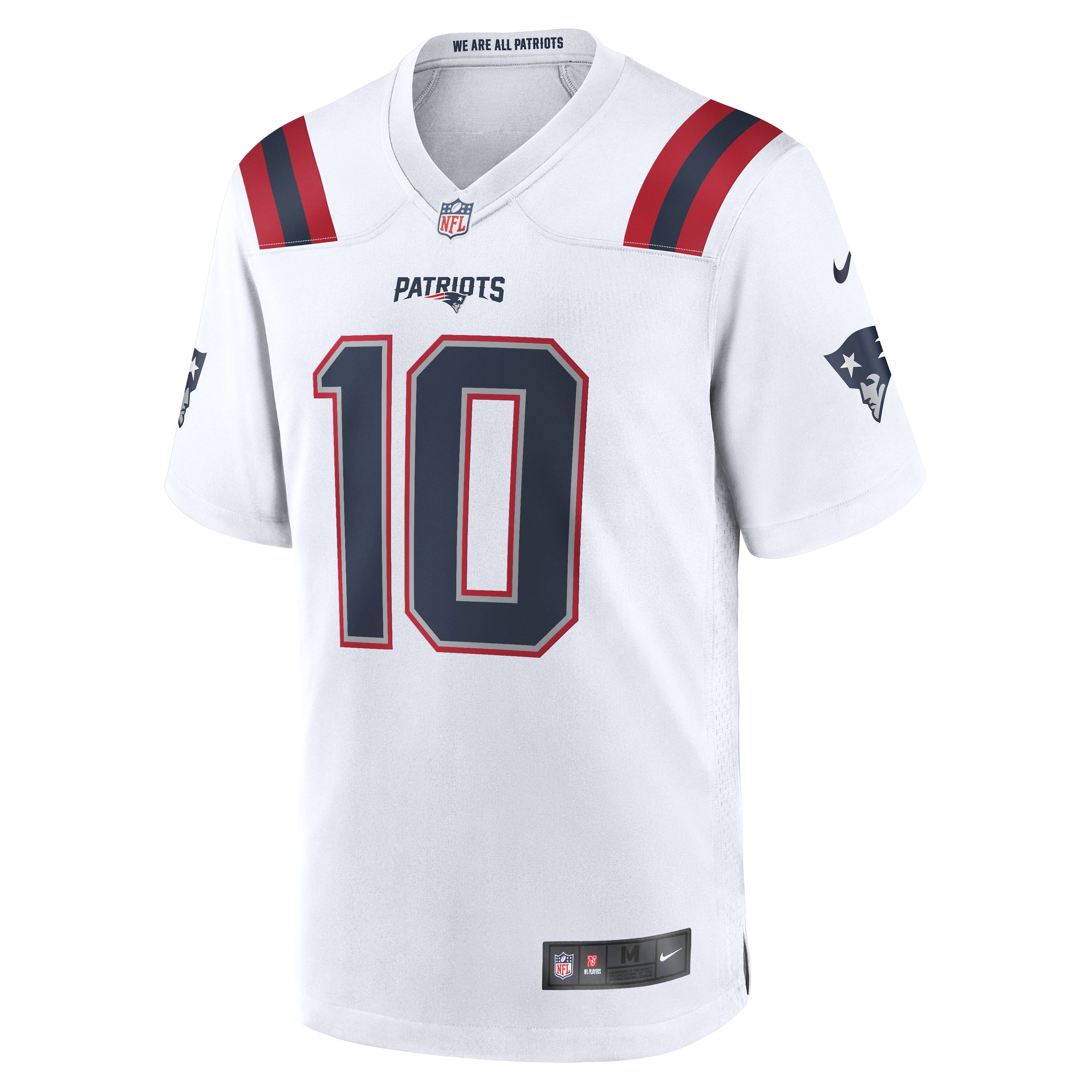 New England Patriots Nike Game Road Jersey - White - Drake Maye - Mens, , rebel_hi-res