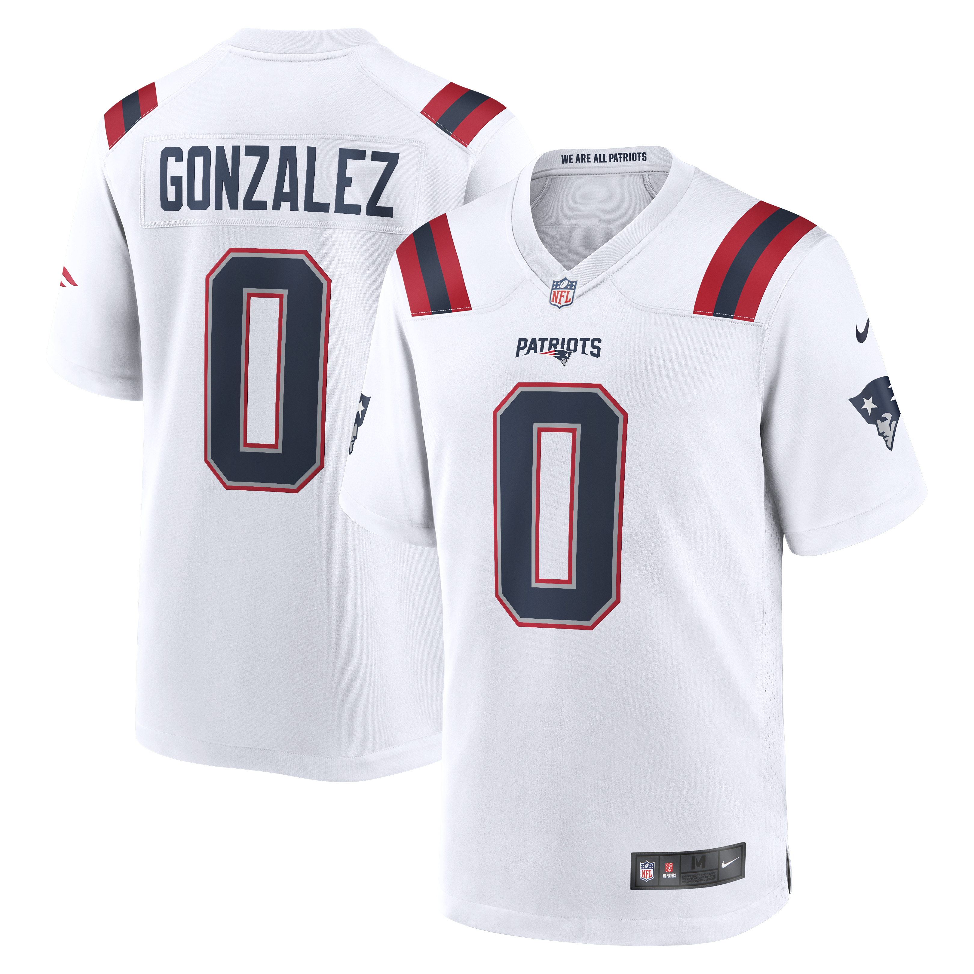 New England Patriots Nike Game Road Jersey - White - Christian Gonzalez - Mens, , rebel_hi-res