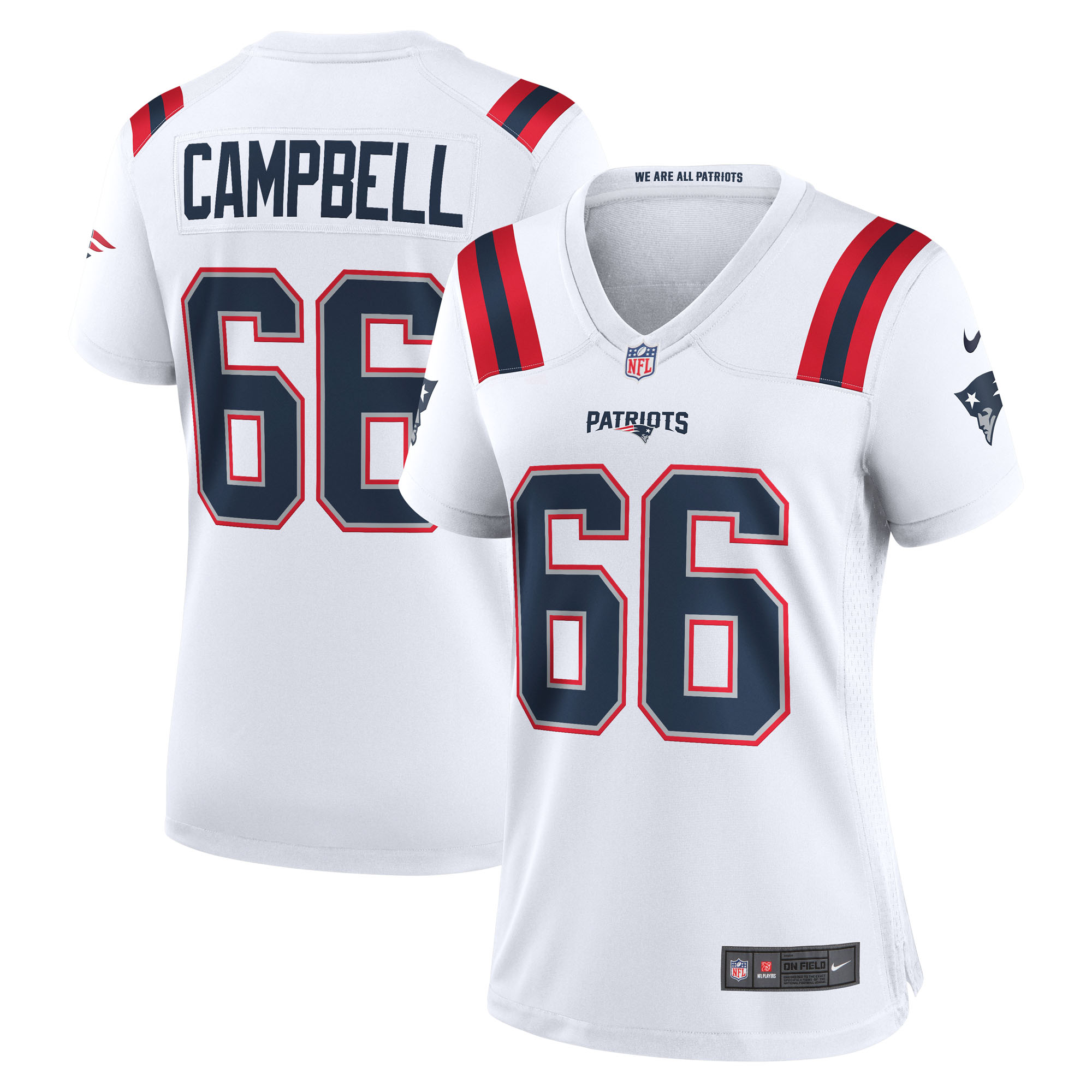 New England Patriots Nike Game Road Jersey - White - Will Campbell - Womens, , rebel_hi-res