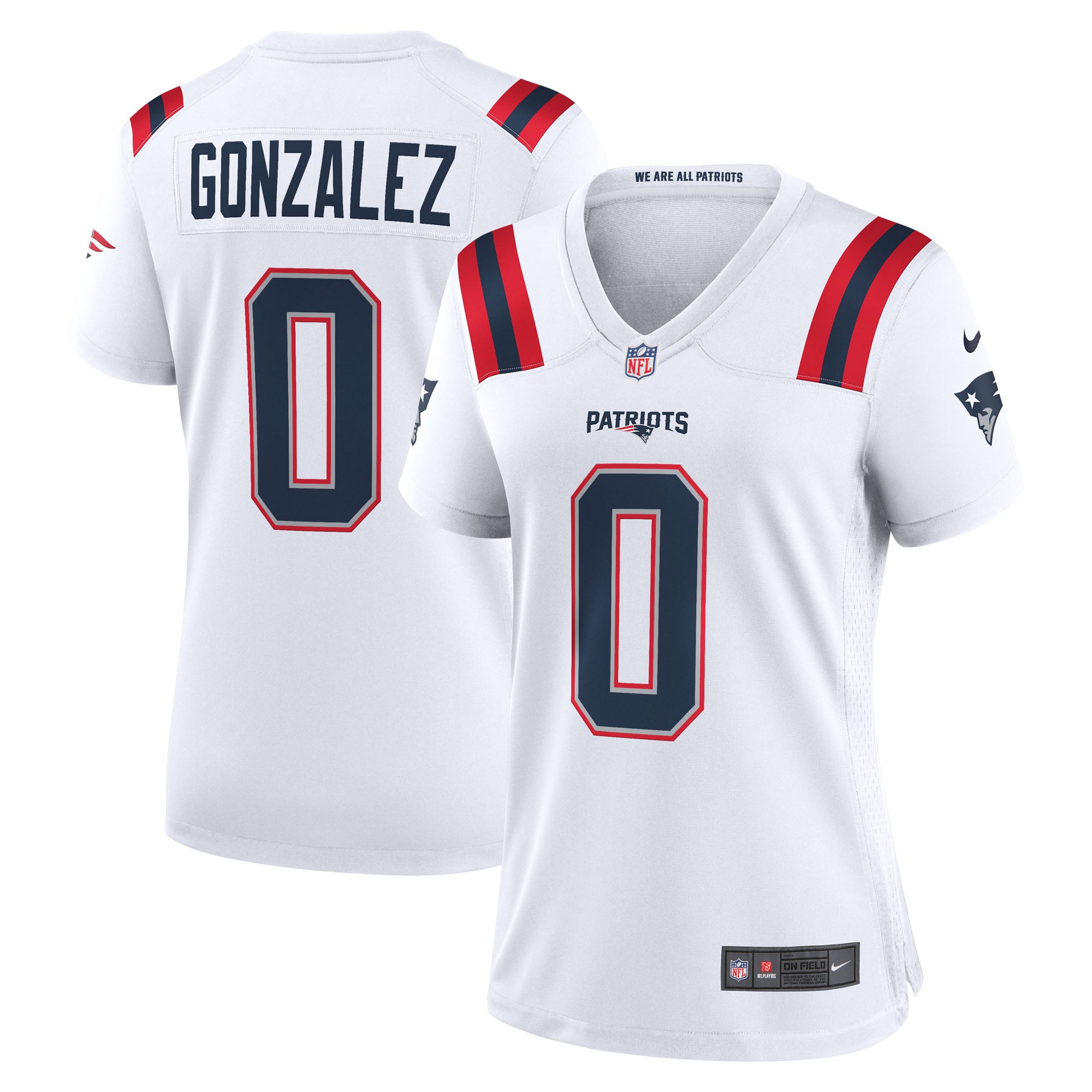 New England Patriots Nike Game Road Jersey - White - Christian Gonzalez - Womens, , rebel_hi-res