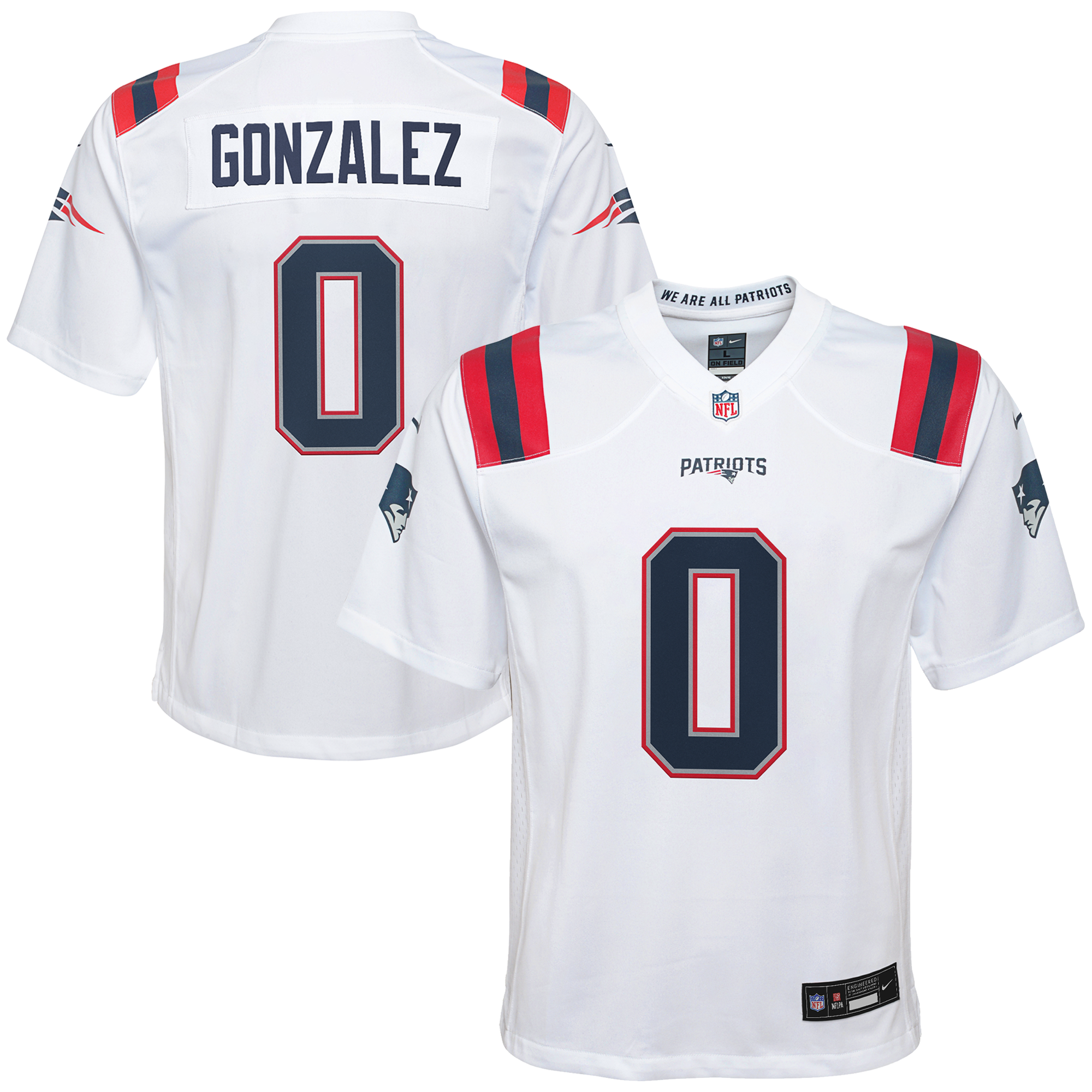 New England Patriots Nike Game Road Jersey - White - Christian Gonzalez - Youth