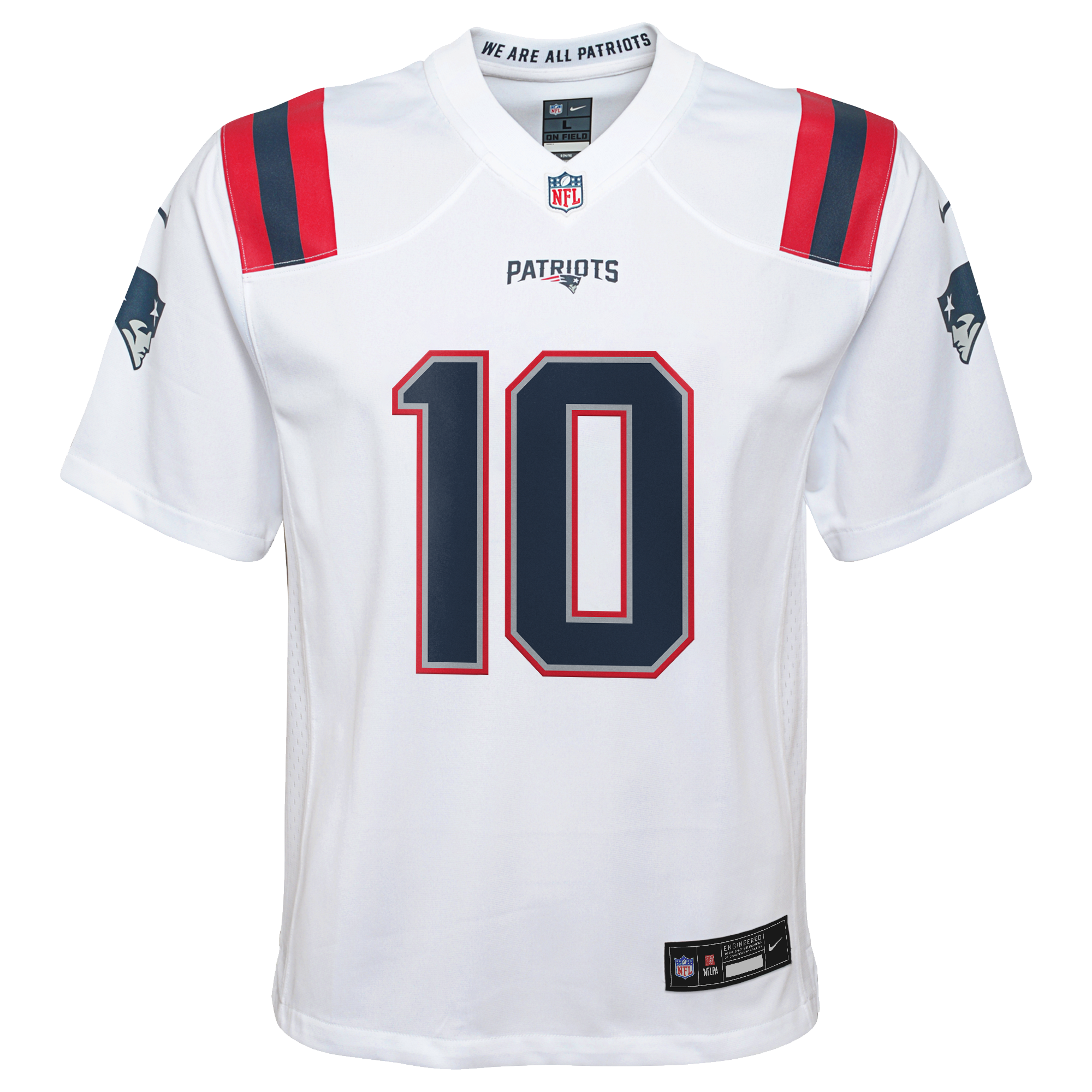 New England Patriots Nike Game Road Jersey - White - Drake Maye - Youth, , rebel_hi-res