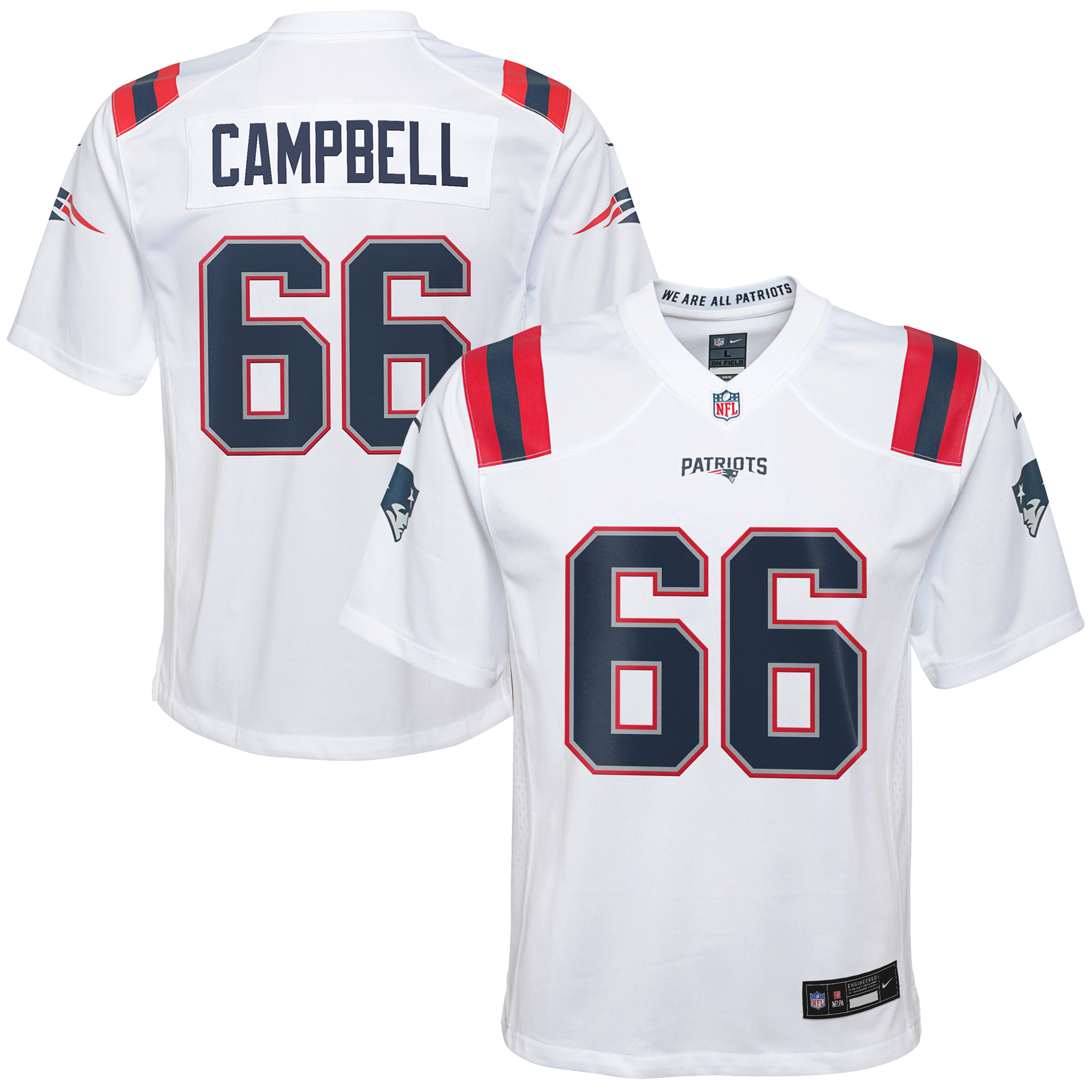 New England Patriots Nike Game Road Jersey - White - Will Campbell - Youth
