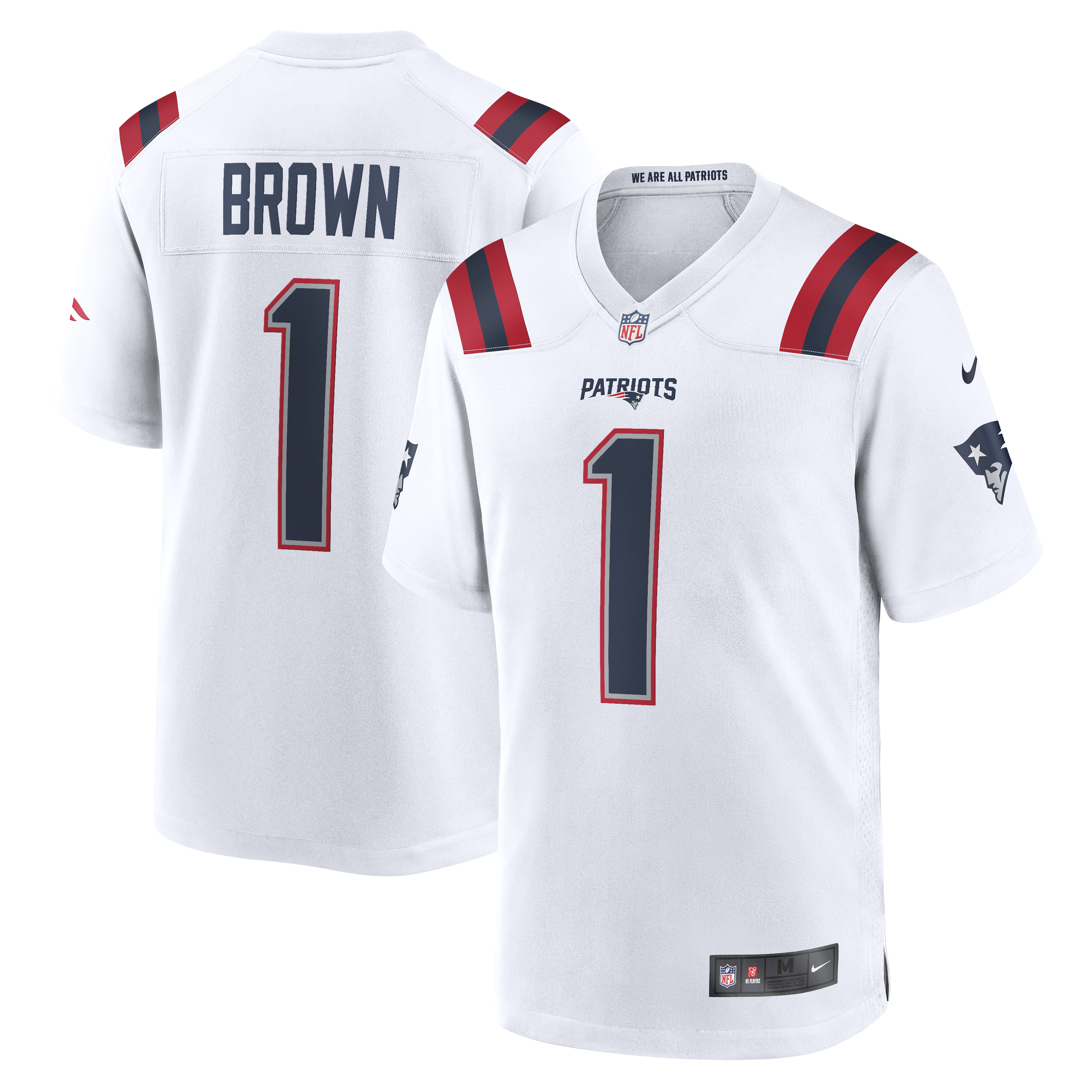 New England Patriots Nike Game Road Jersey - White - A.J. Brown - Mens, , rebel_hi-res