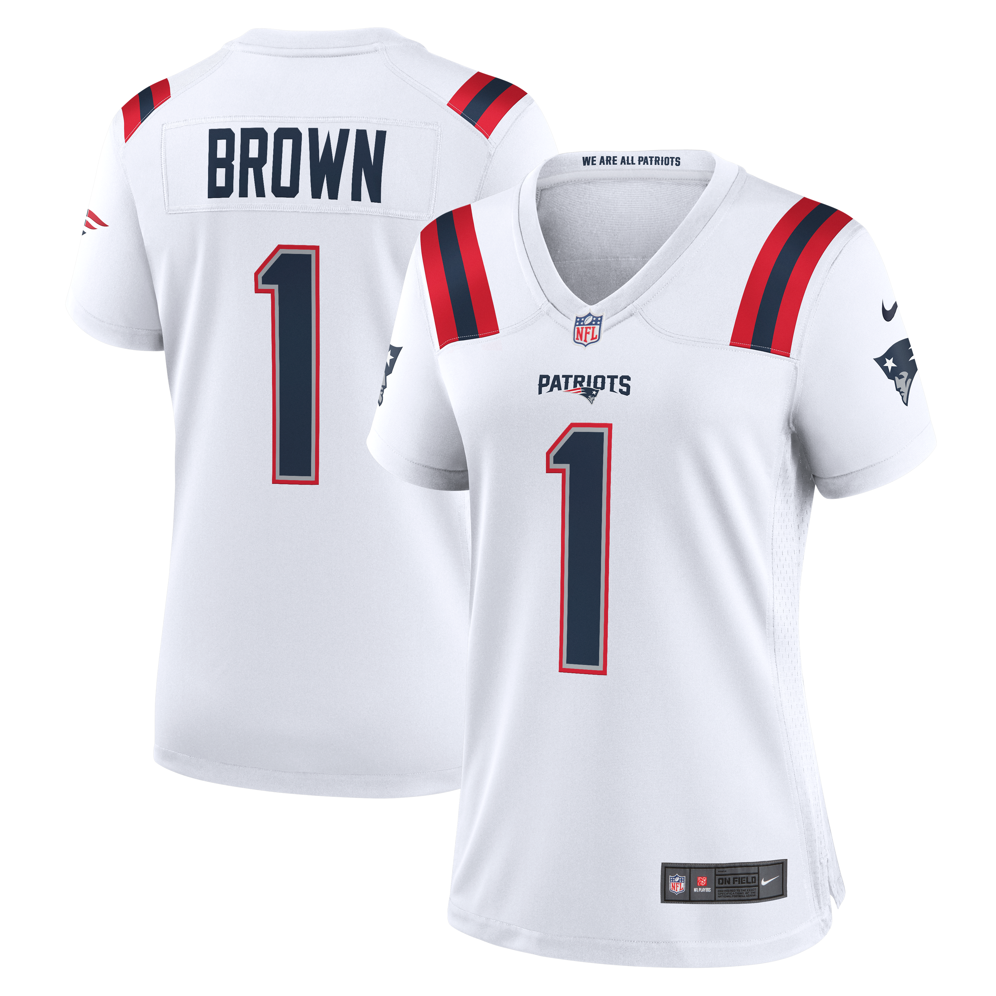 New England Patriots Nike Game Road Jersey - White - A.J. Brown - Womens, , rebel_hi-res