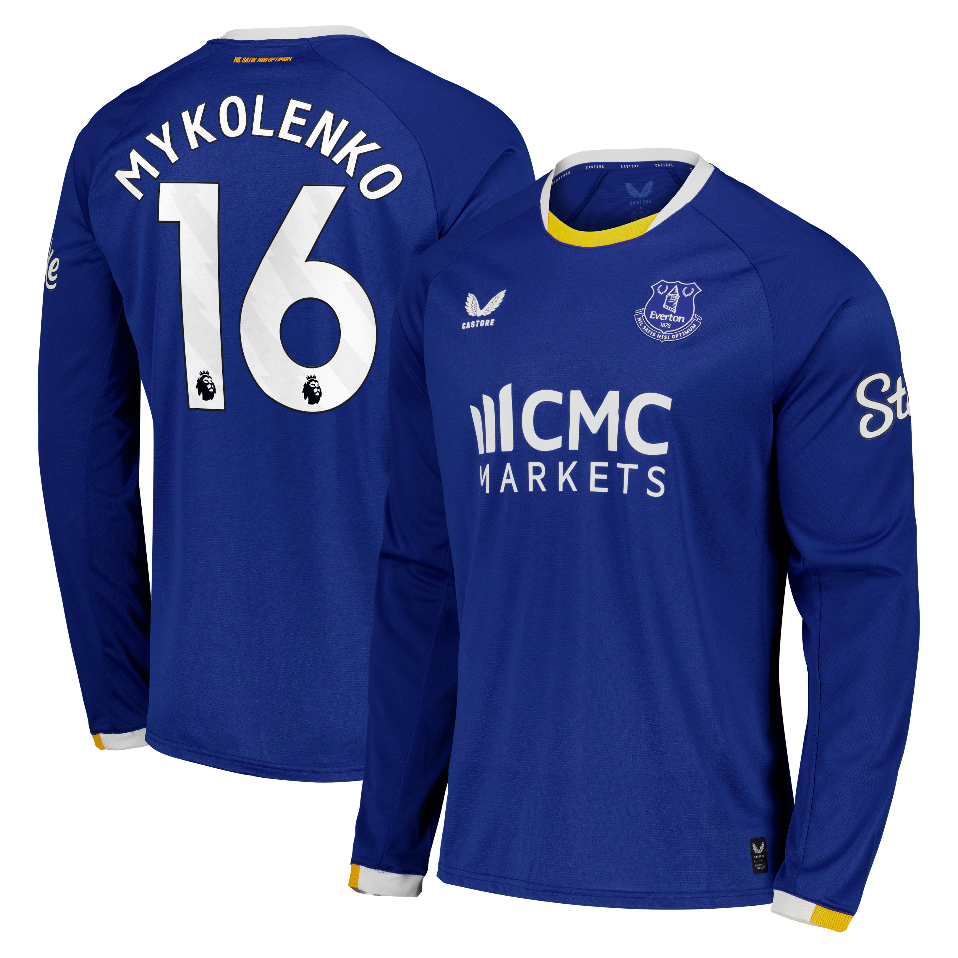 Everton Castore Home Pro Shirt 2026-27 - Long Sleeve with Mykolenko 16 printing, , rebel_hi-res