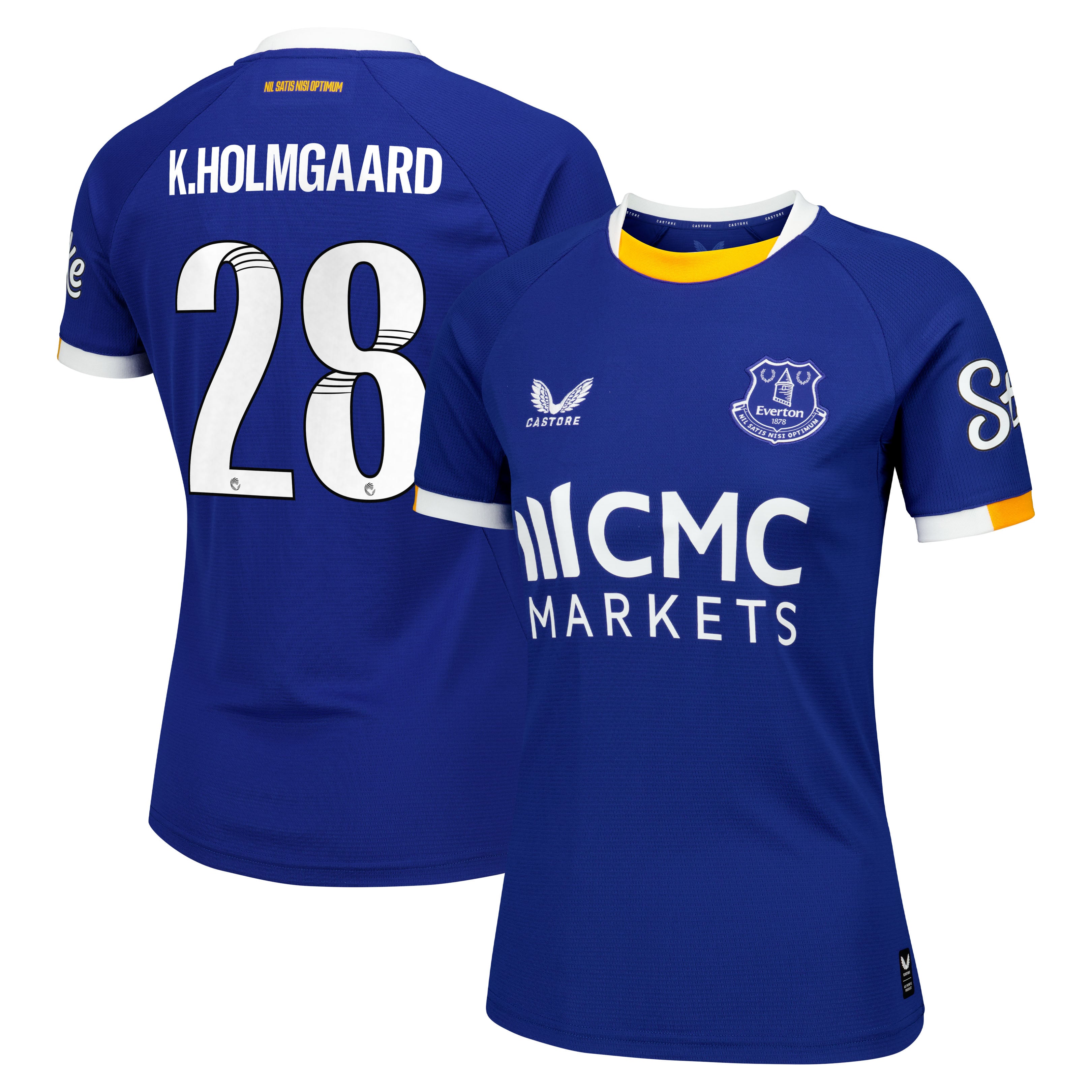 Everton WSL Castore Home Replica Shirt 2026-27 - Womens with K.Holmgaard 28 printing