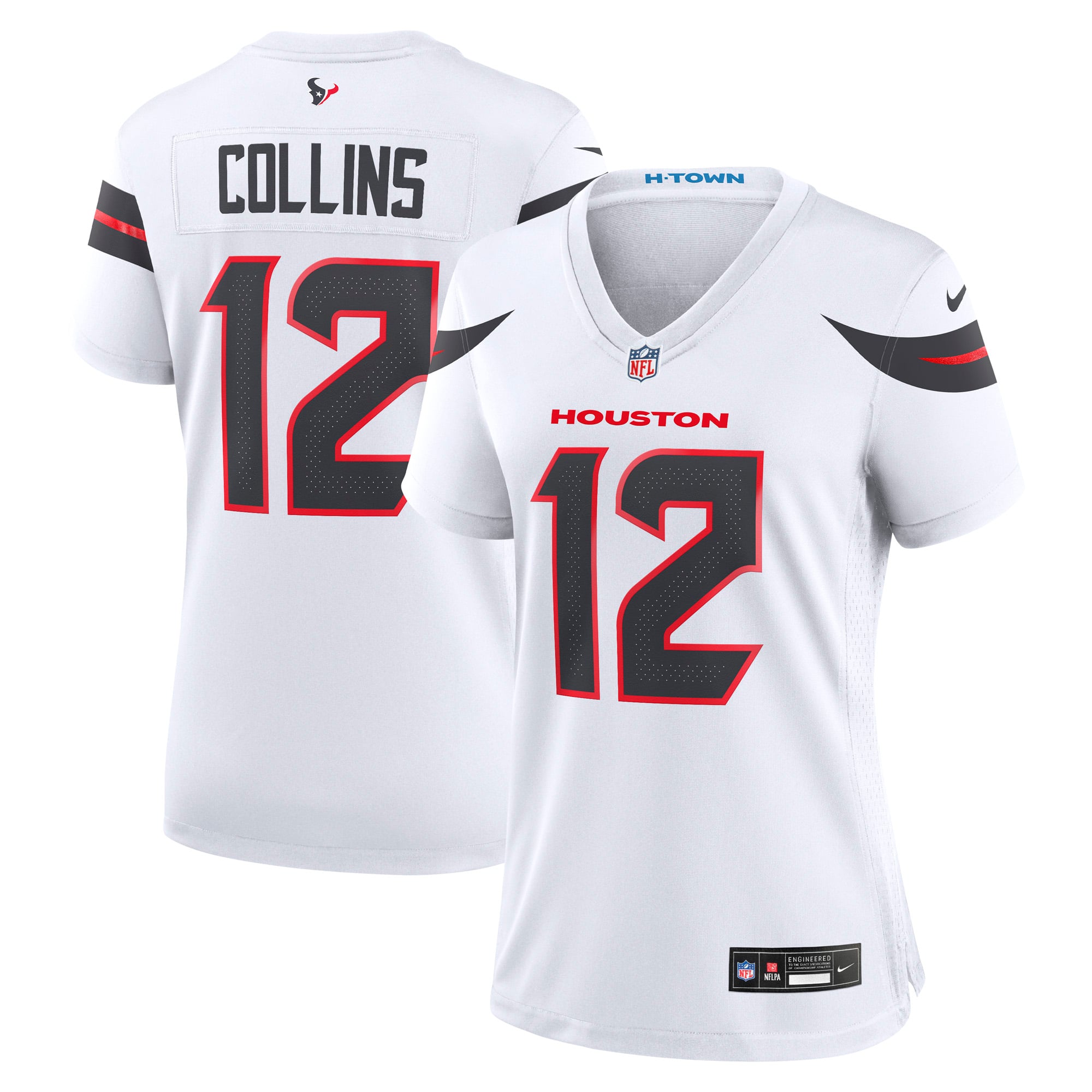 Houston Texans Nike Road Game Jersey - White - Nico Collins - Womens, , rebel_hi-res
