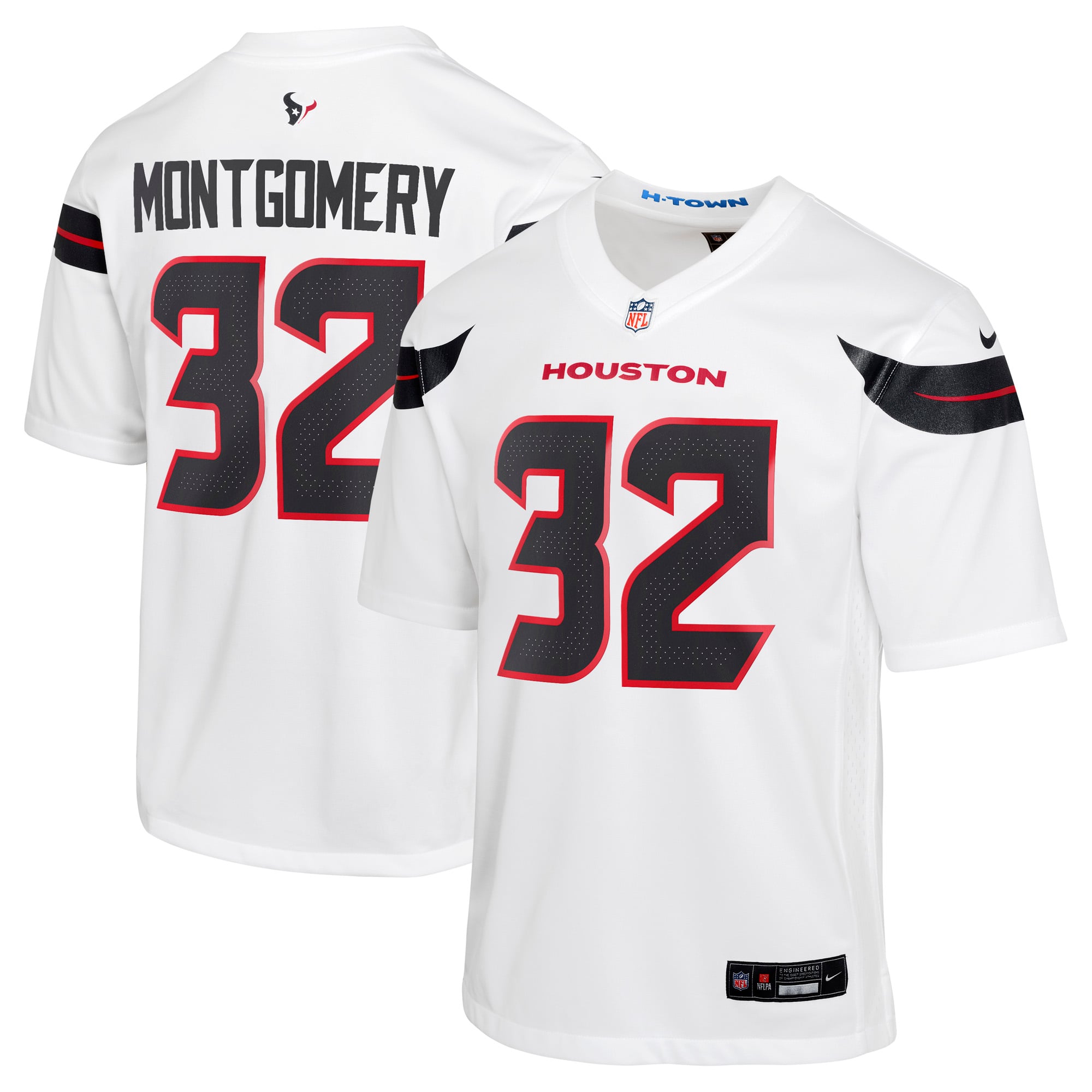 Houston Texans Nike Game Road Jersey - White - David Montgomery - Youth, , rebel_hi-res