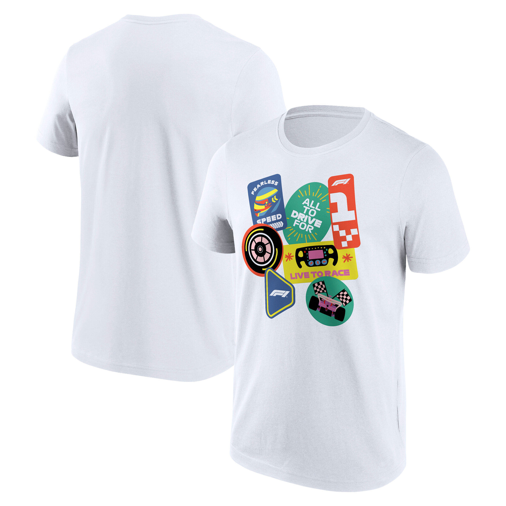 Formula 1 Sticker Pack Graphic T-Shirt - White - Mens, , rebel_hi-res