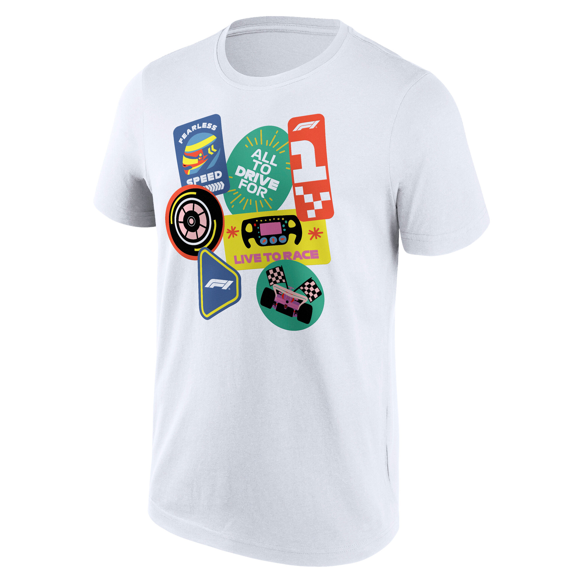 Formula 1 Sticker Pack Graphic T-Shirt - White - Mens, , rebel_hi-res
