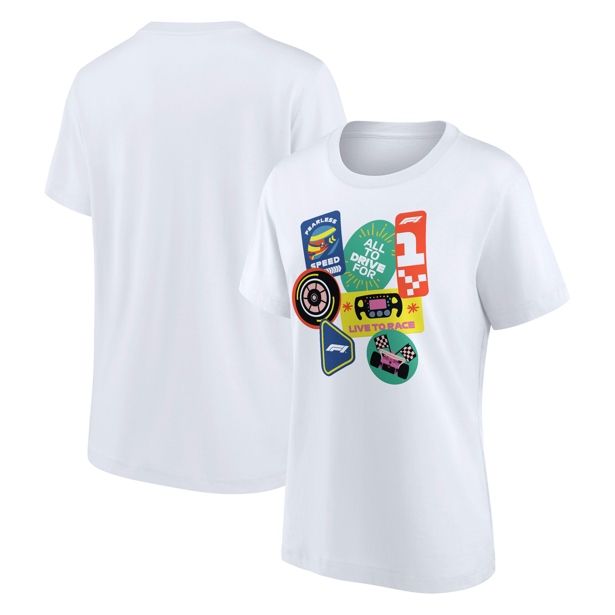 Formula 1 Sticker Pack Graphic T-Shirt - White - Womens, , rebel_hi-res