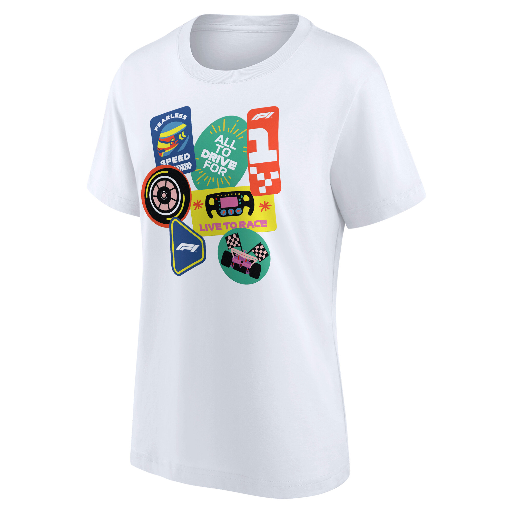 Formula 1 Sticker Pack Graphic T-Shirt - White - Womens, , rebel_hi-res