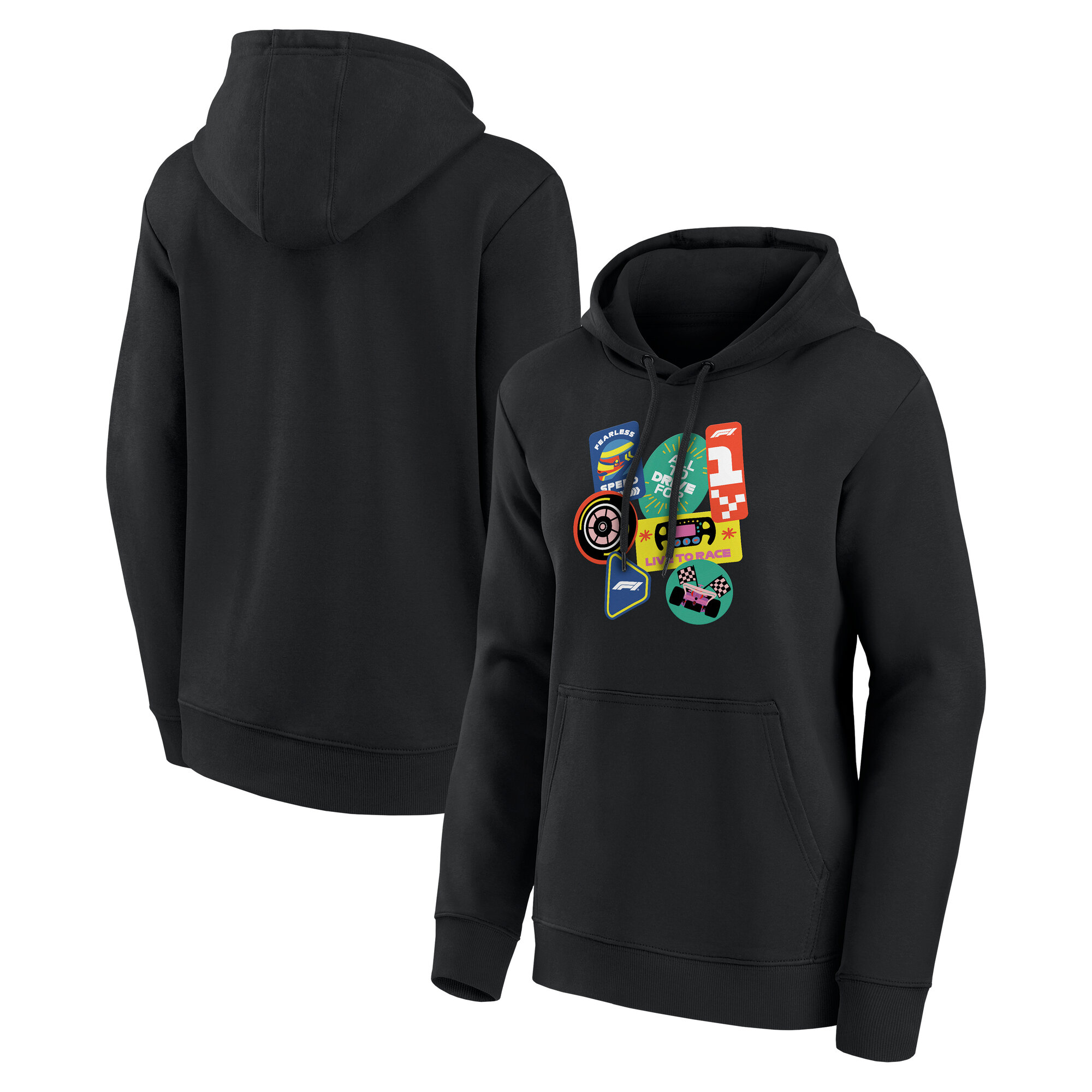 Formula 1 Sticker Pack Graphic Hoodie - Black - Womens, , rebel_hi-res
