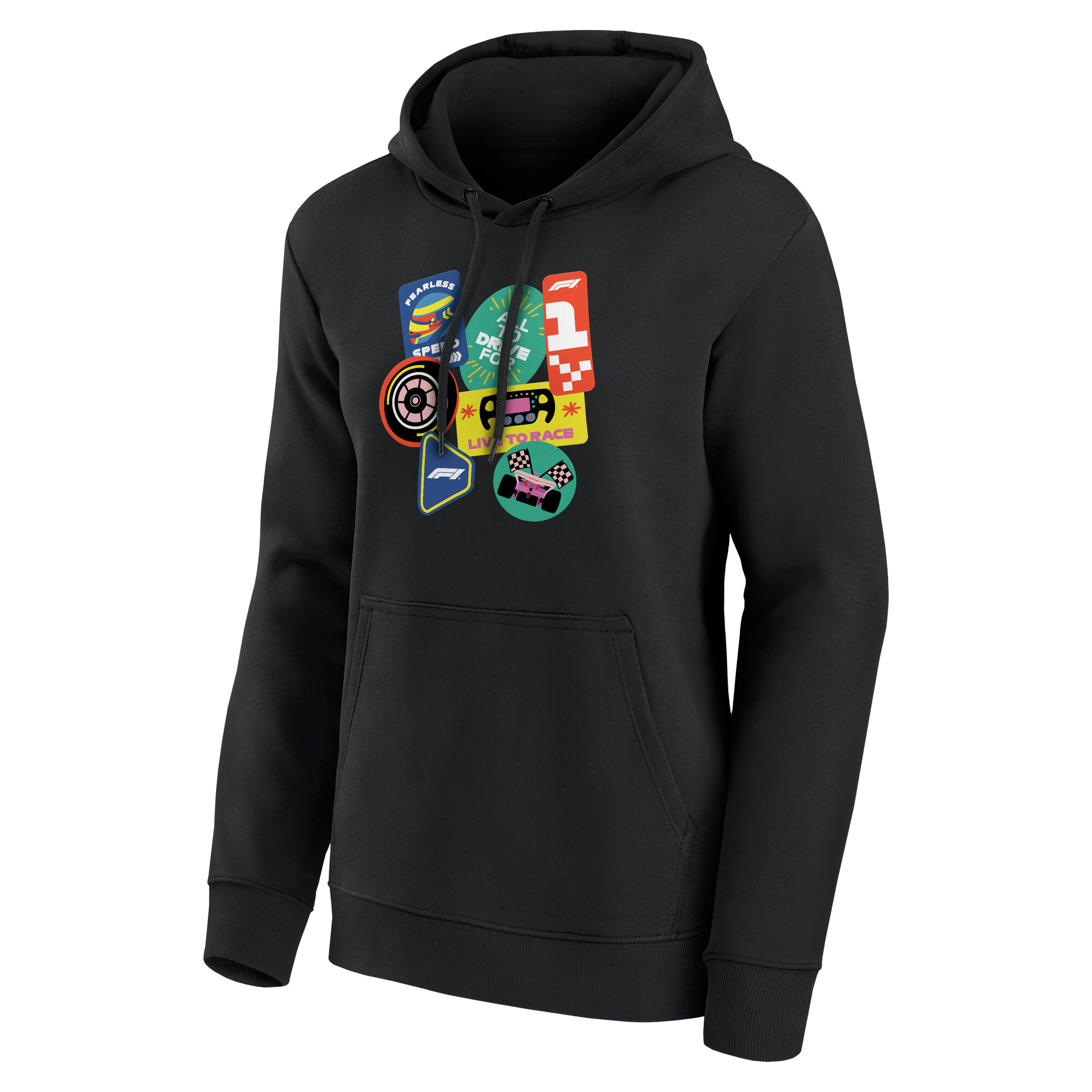 Formula 1 Sticker Pack Graphic Hoodie - Black - Womens, , rebel_hi-res