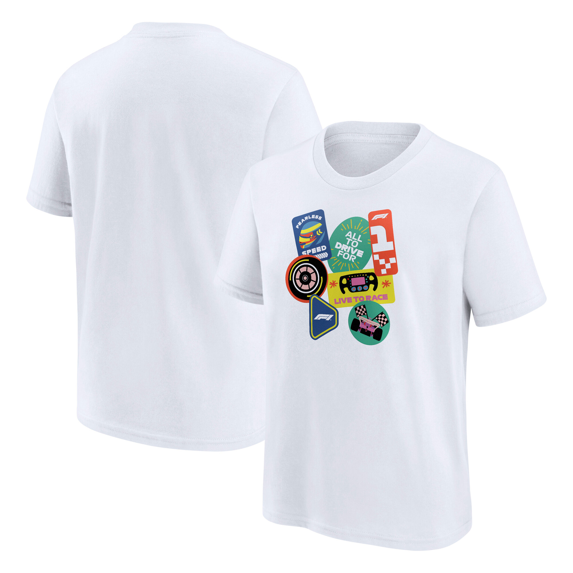 Formula 1 Sticker Pack Graphic T-Shirt - White - Youth, , rebel_hi-res