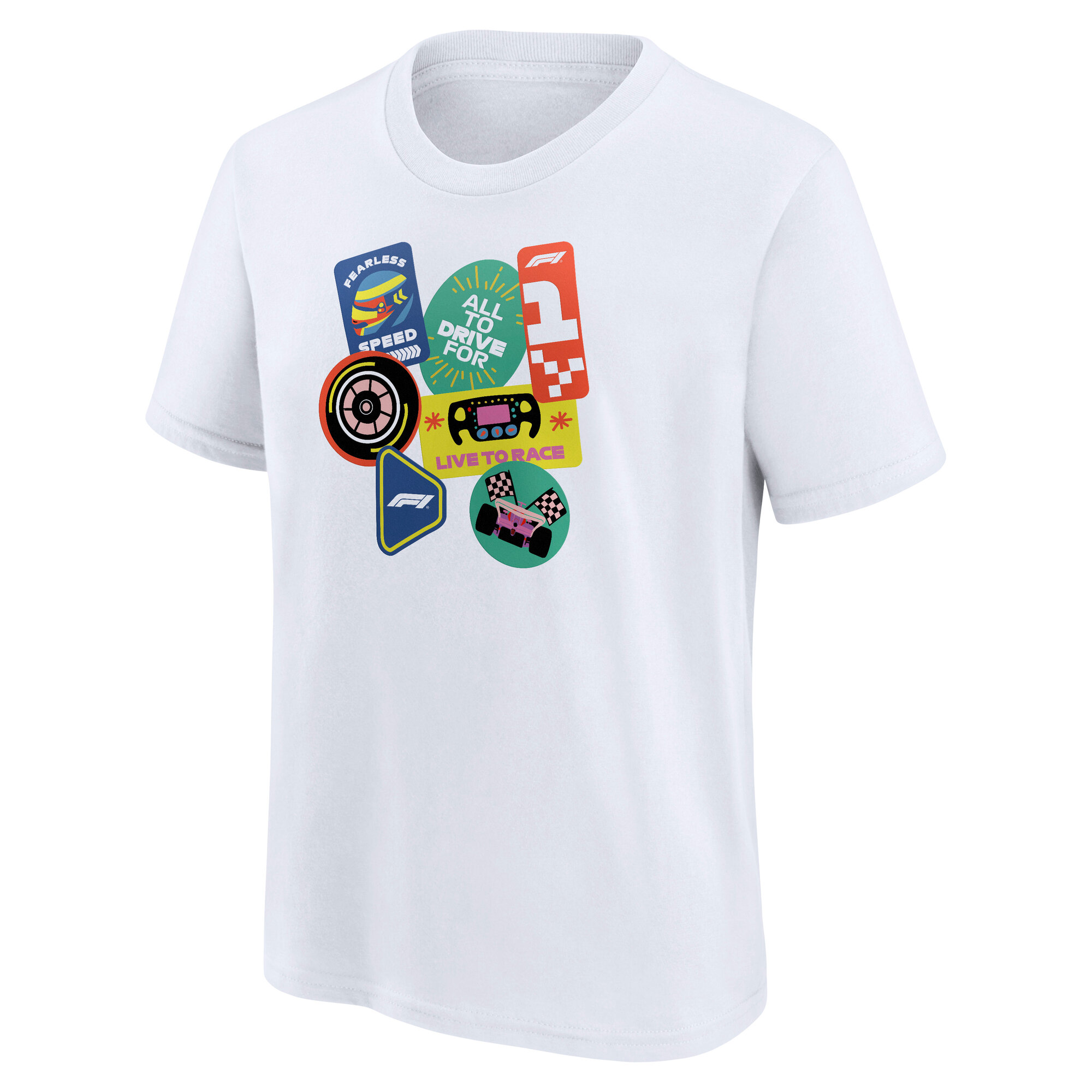 Formula 1 Sticker Pack Graphic T-Shirt - White - Youth, , rebel_hi-res