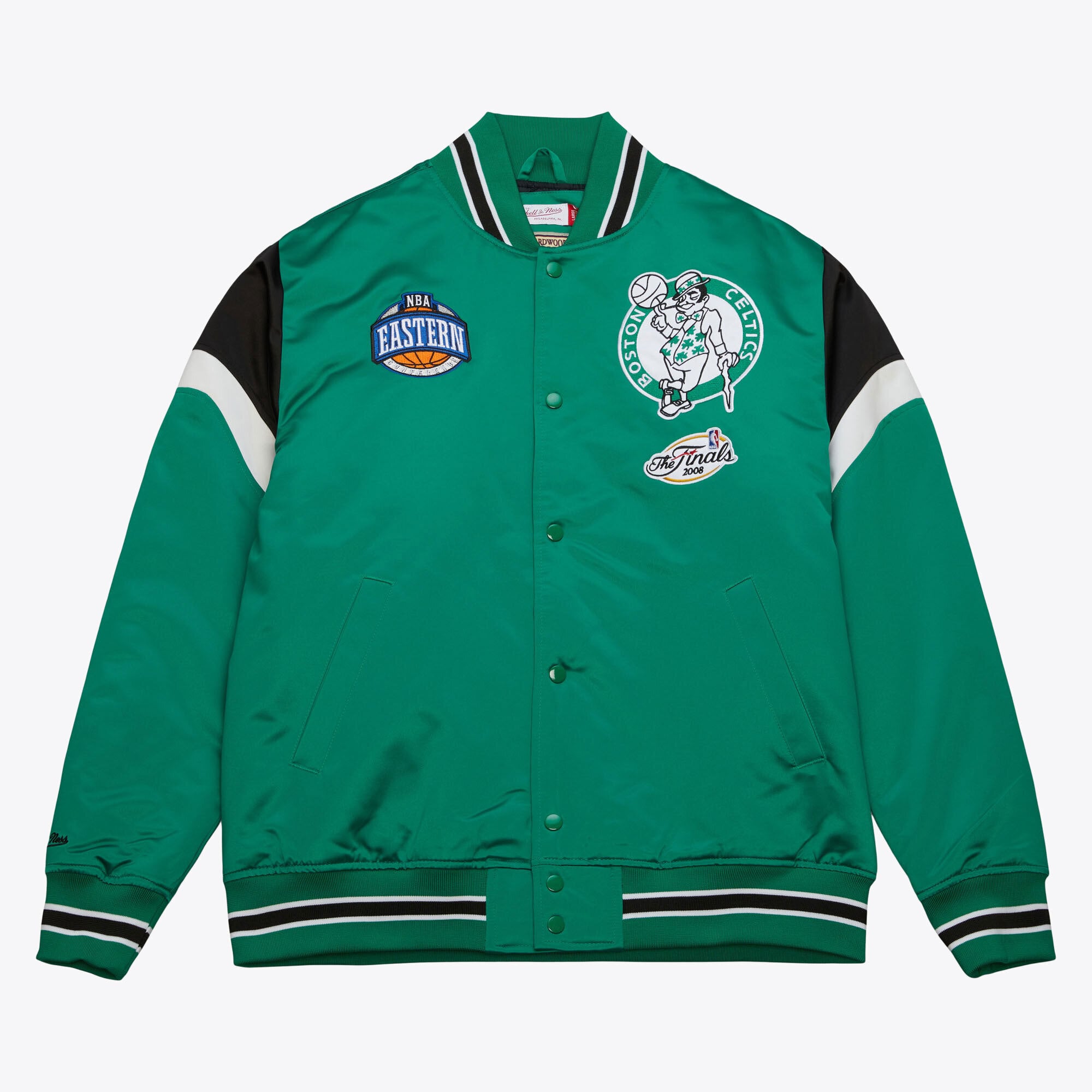 Boston Celtics Mitchell & Ness Heavyweight Satin Jacket - Kelly Green - Mens, , rebel_hi-res