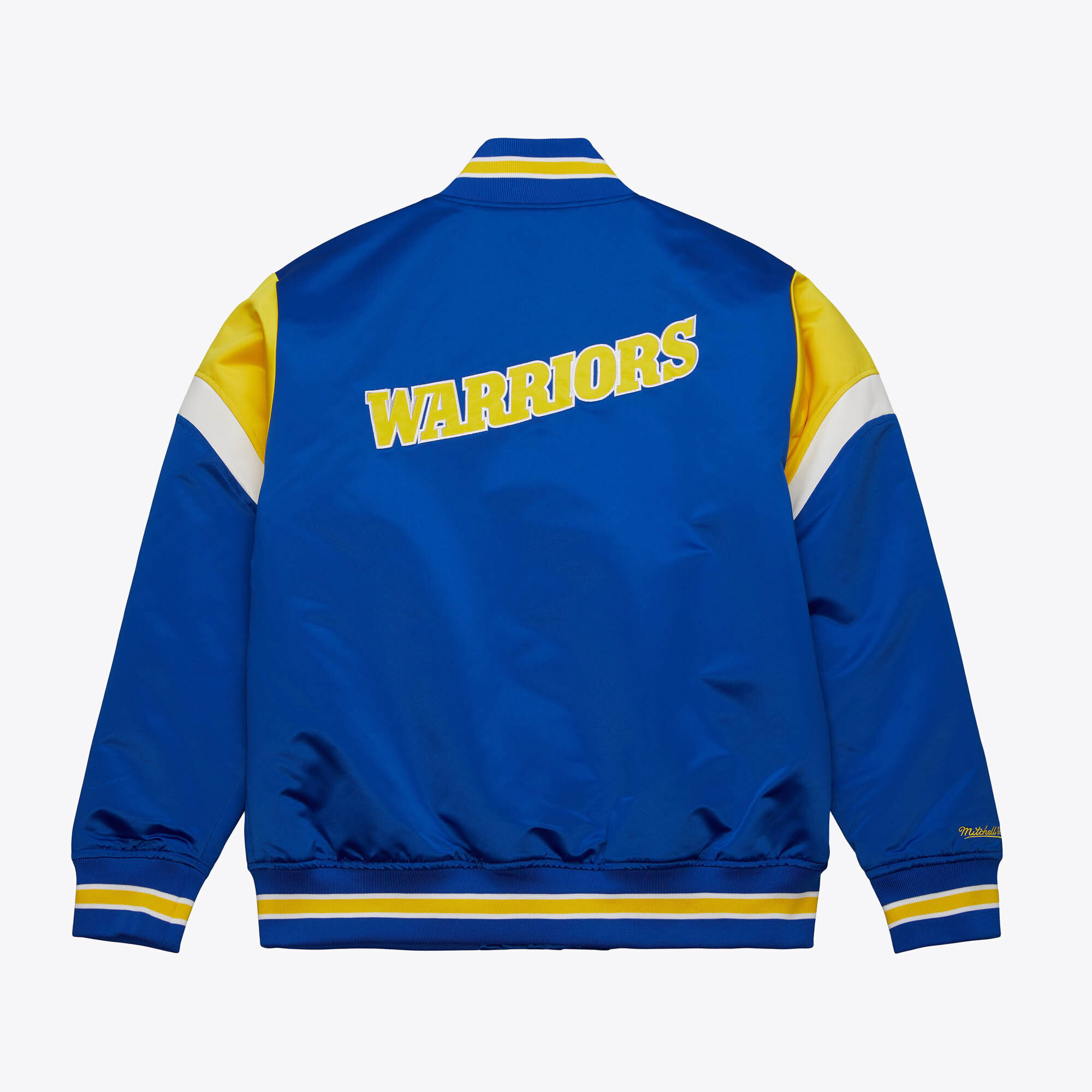 Golden State Warriors Mitchell & Ness Heavyweight Satin Jacket - Royal Blue - Mens, , rebel_hi-res