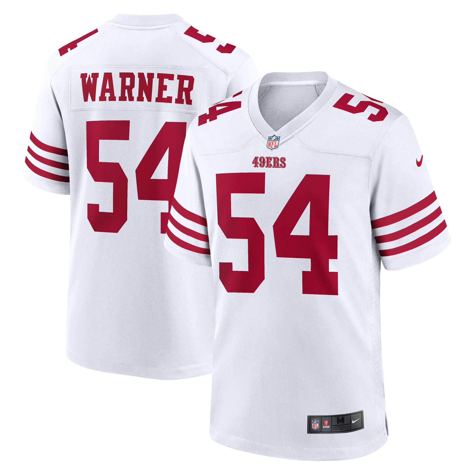 San Francisco 49ers Nike Game Road Jersey - White - Fred Warner - Mens, , rebel_hi-res