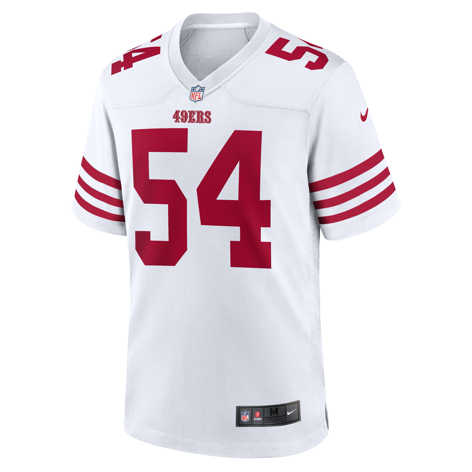San Francisco 49ers Nike Game Road Jersey - White - Fred Warner - Mens, , rebel_hi-res