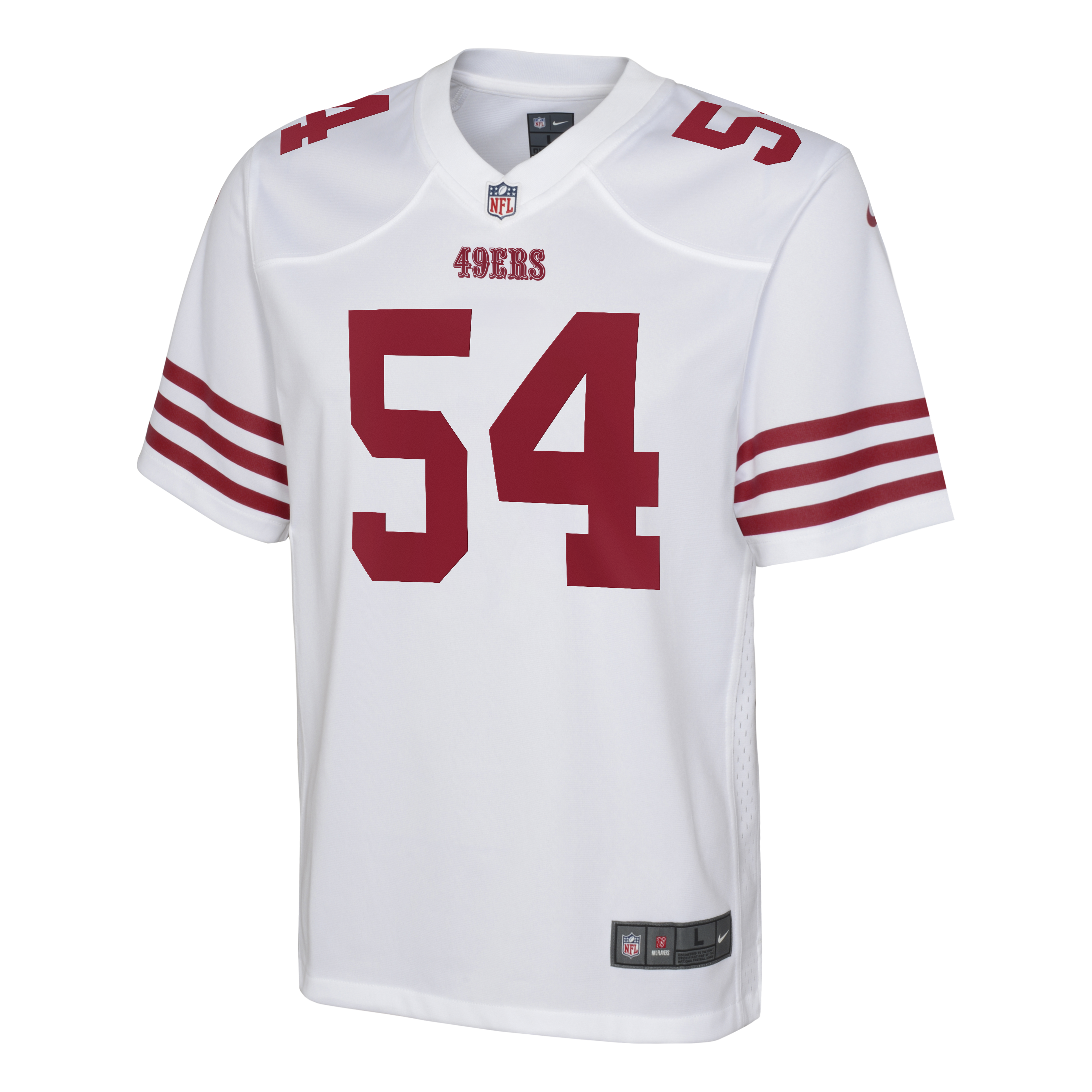 San Francisco 49ers Road Game Jersey - White - Fred Warner - Youth, , rebel_hi-res