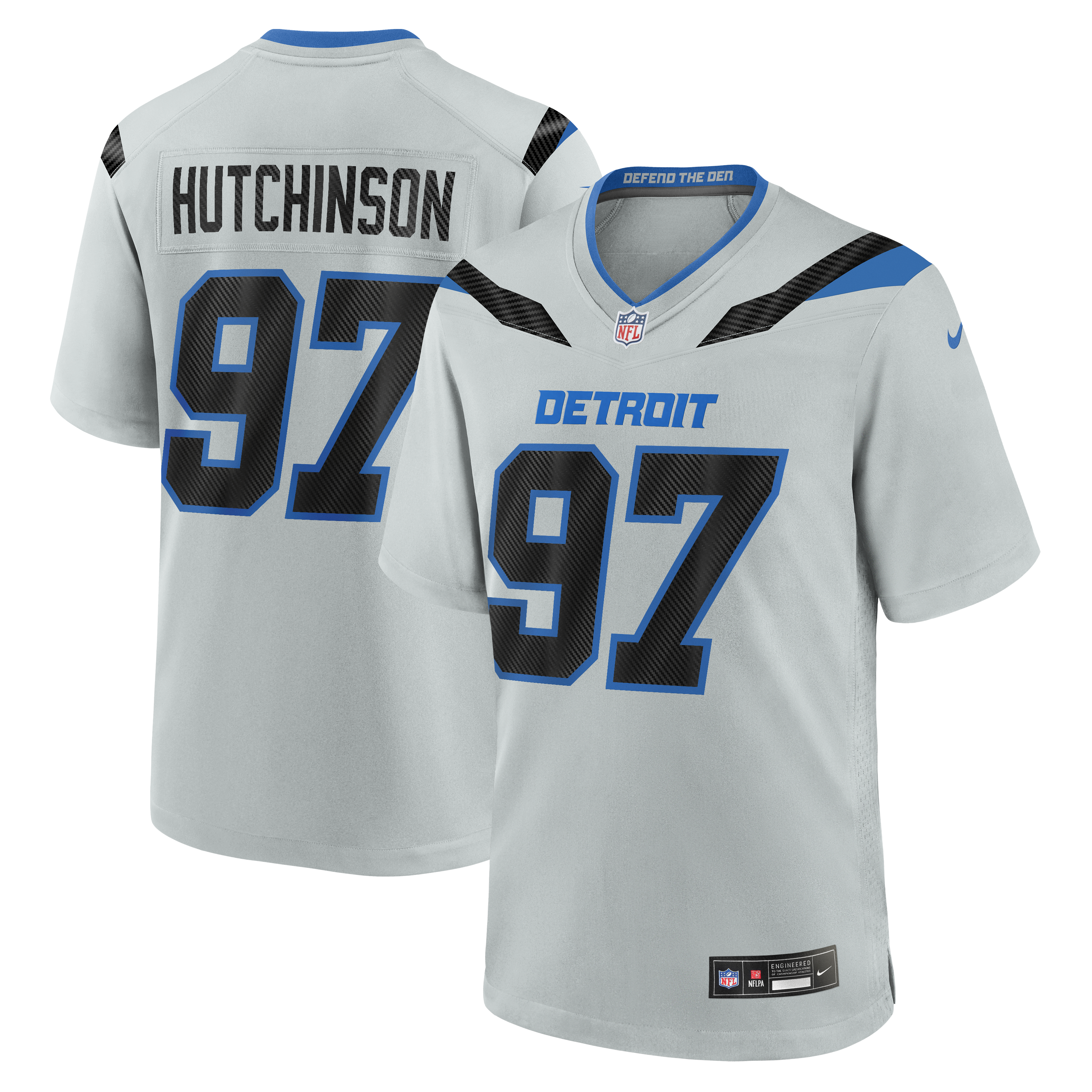 Detroit Lions Nike Rivalries Game Jersey - Silver - Aidan Hutchinson - Mens, , rebel_hi-res