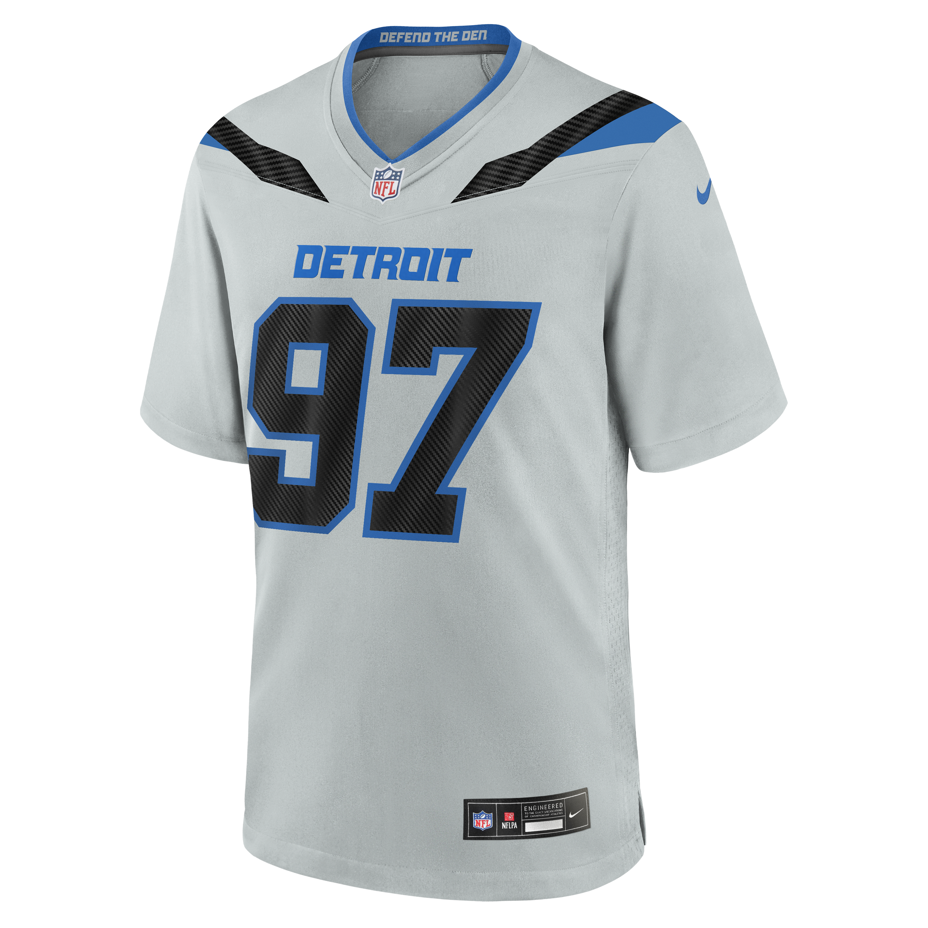 Detroit Lions Nike Rivalries Game Jersey - Silver - Aidan Hutchinson - Mens, , rebel_hi-res