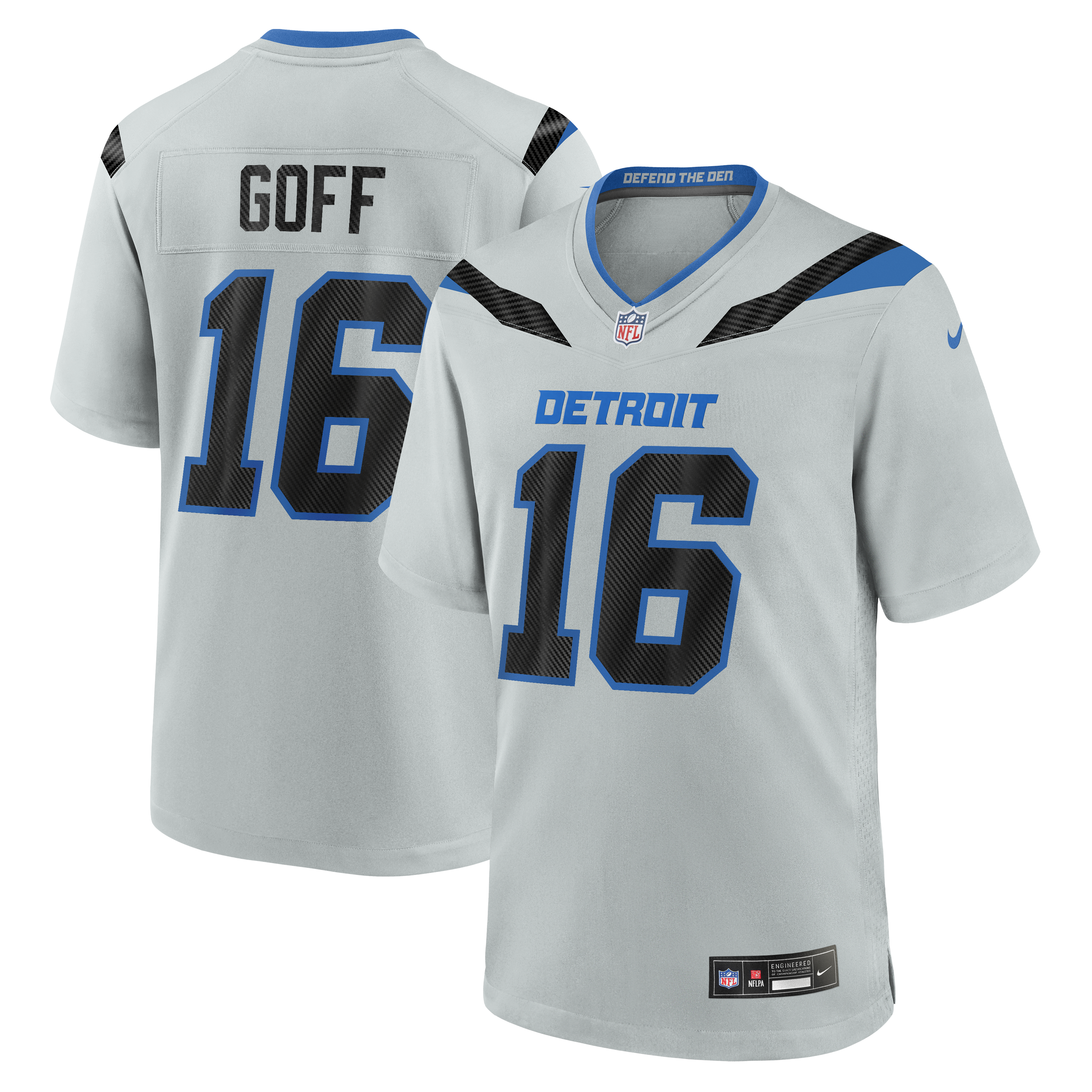 Detroit Lions Nike Rivalries Game Jersey - Silver - Jared Goff - Mens, , rebel_hi-res