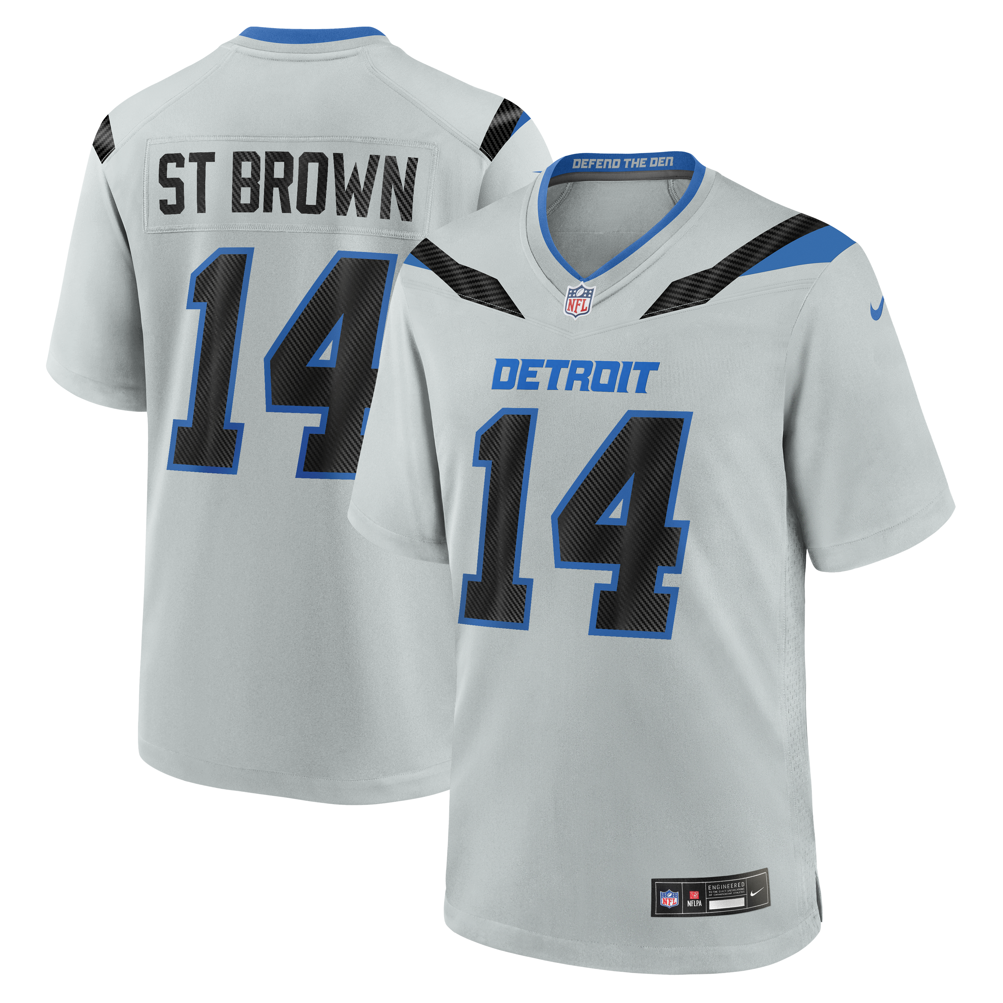 Detroit Lions Nike Rivalries Game Jersey - Silver - Amon-Ra St. Brown - Mens, , rebel_hi-res