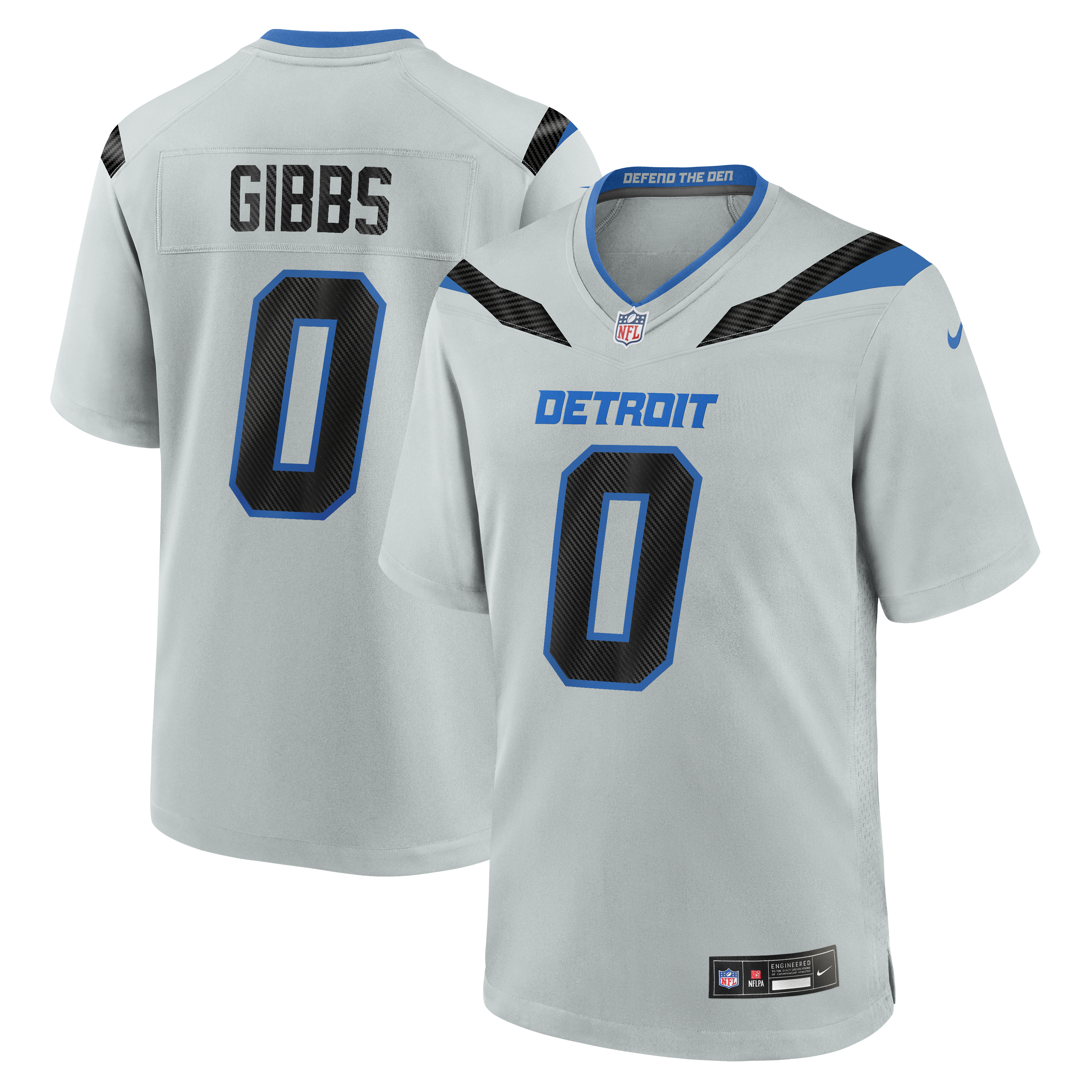 Detroit Lions Nike Rivalries Game Jersey - Silver - Jahmyr Gibbs - Mens, , rebel_hi-res