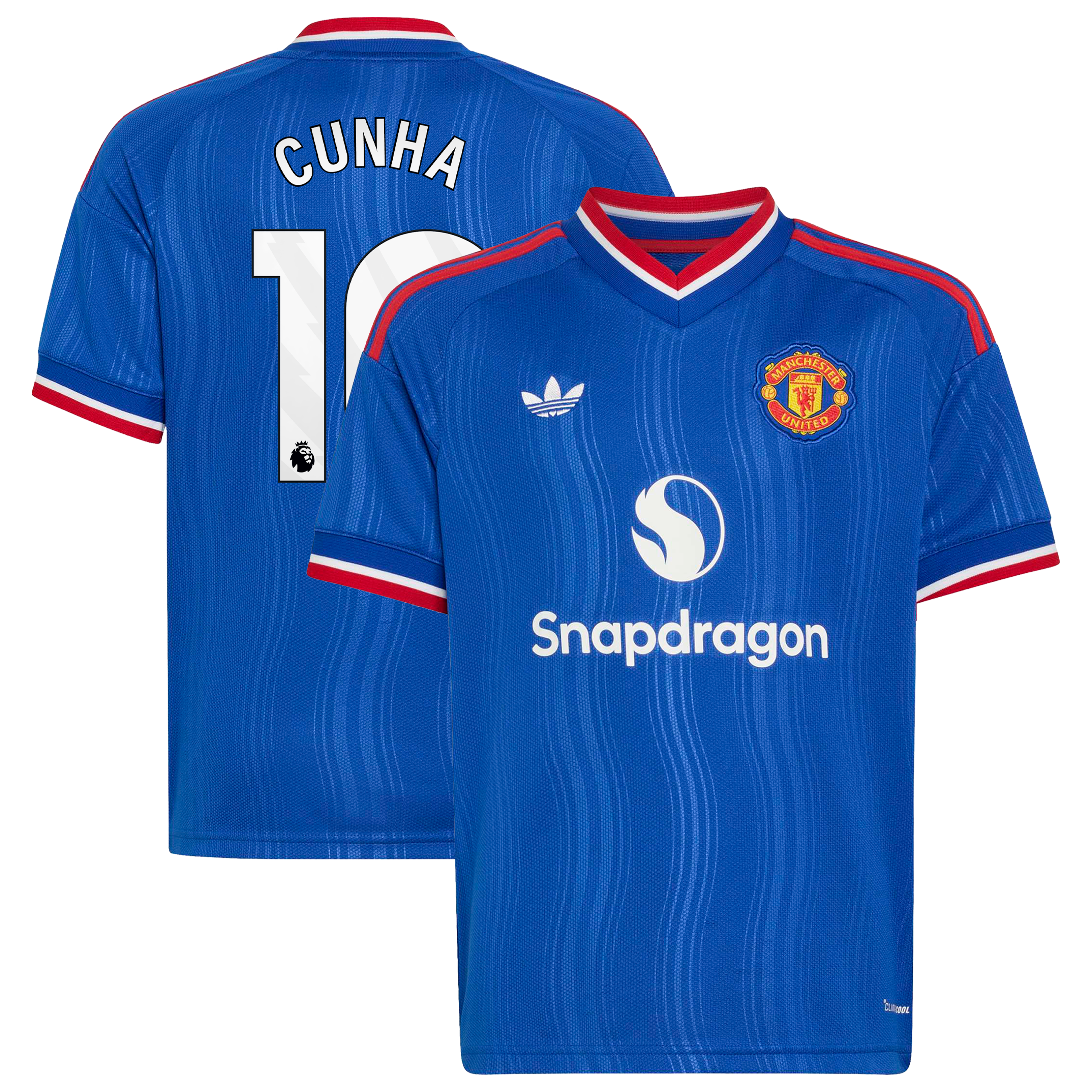 Manchester United adidas Away Shirt 2026-27 - Kids with Cunha 10 printing