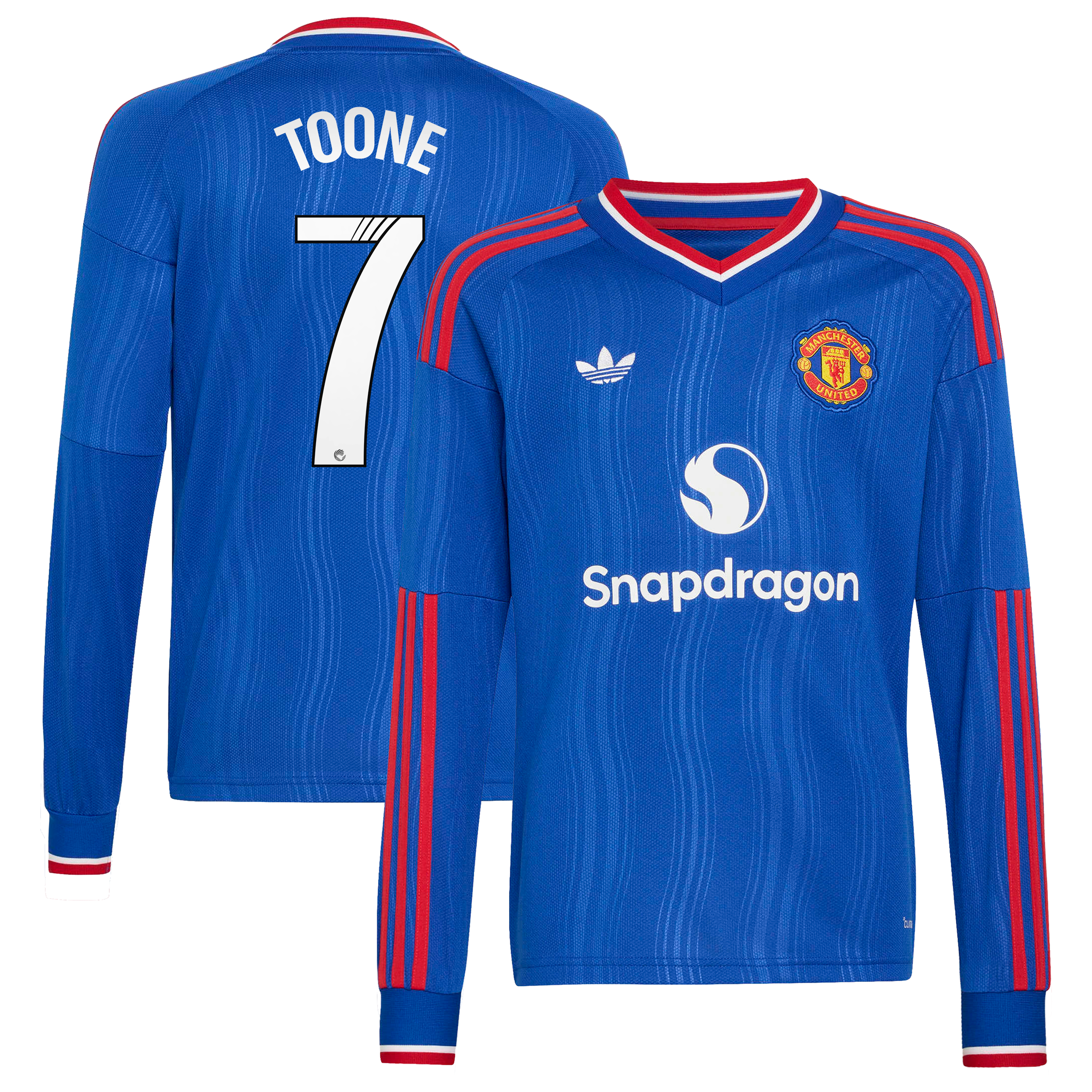 Manchester United adidas WSL Away Shirt 2026-27 - Long Sleeve - Kids with Toone 7 printing
