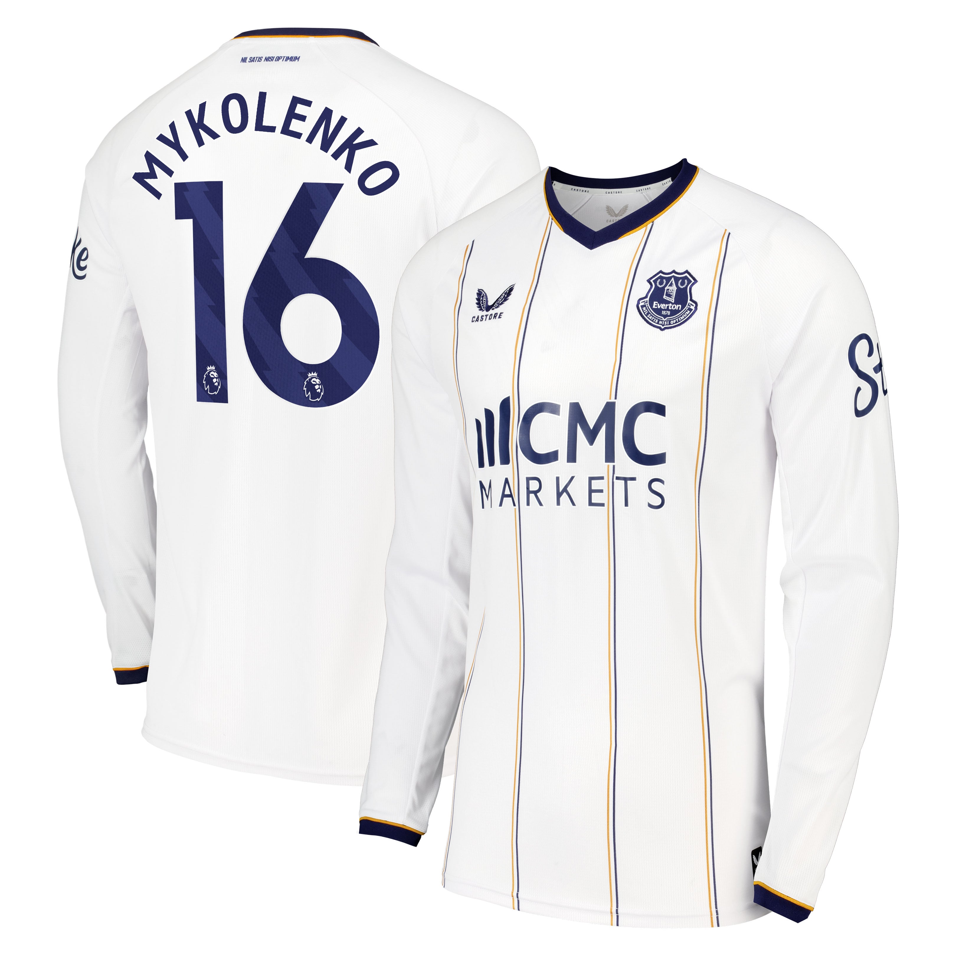 Everton Castore Away Replica Shirt 2026-27 - Long Sleeve with Mykolenko 16 printing