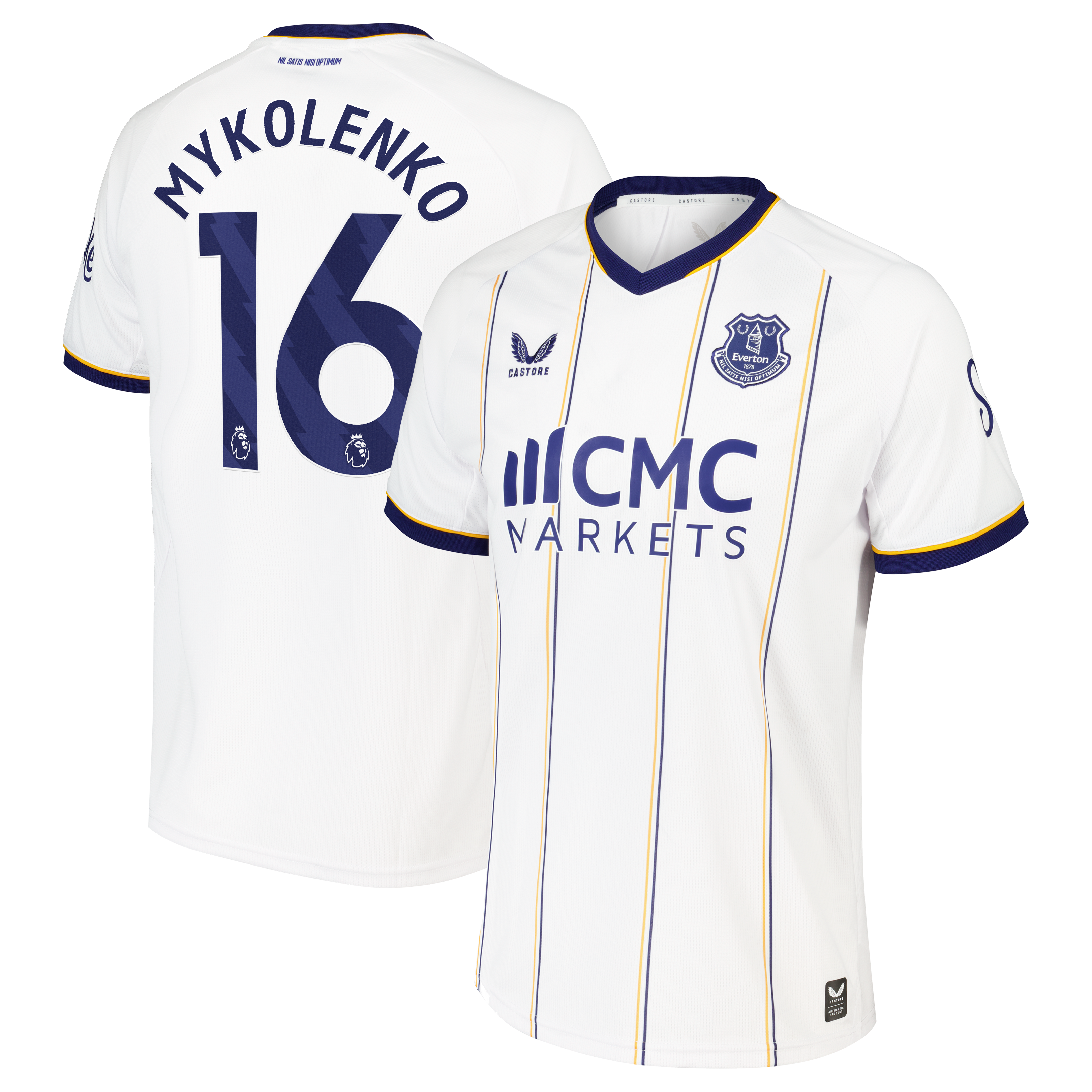 Everton Castore Away Replica Shirt 2026-27 with Mykolenko 16 printing
